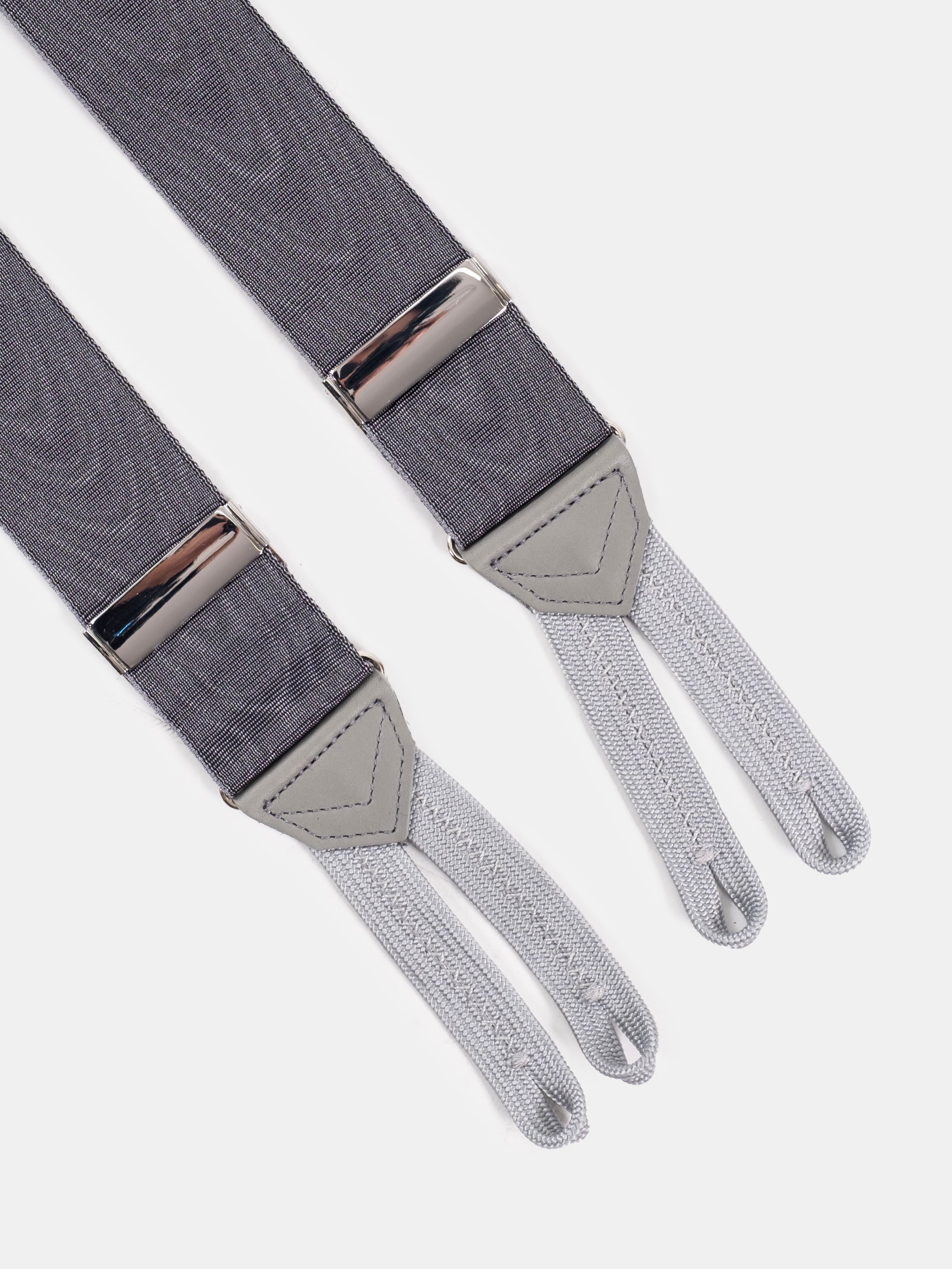 Grey Silk Moire Braces With Braid Ends