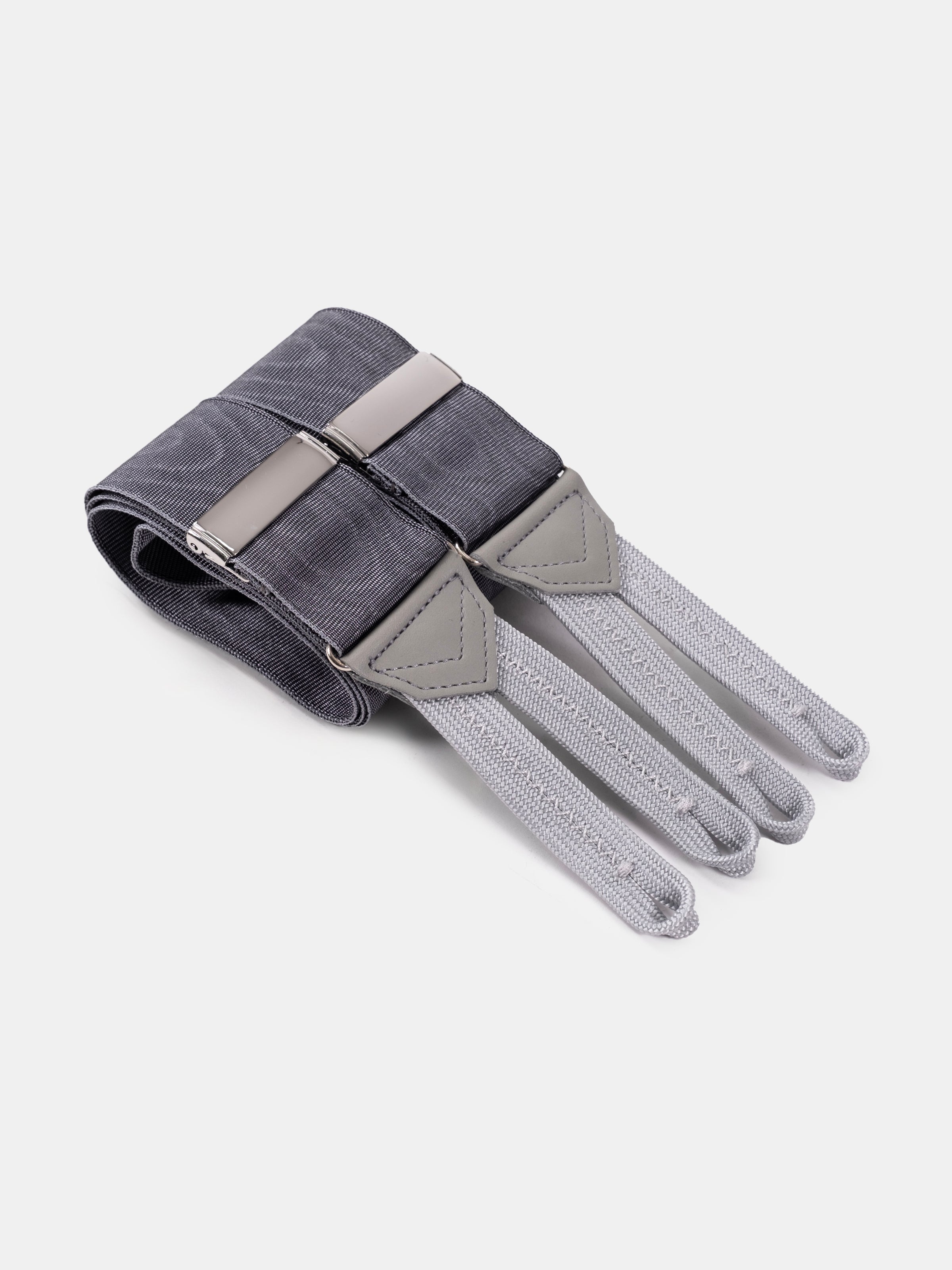 Grey Silk Moire Braces With Braid Ends