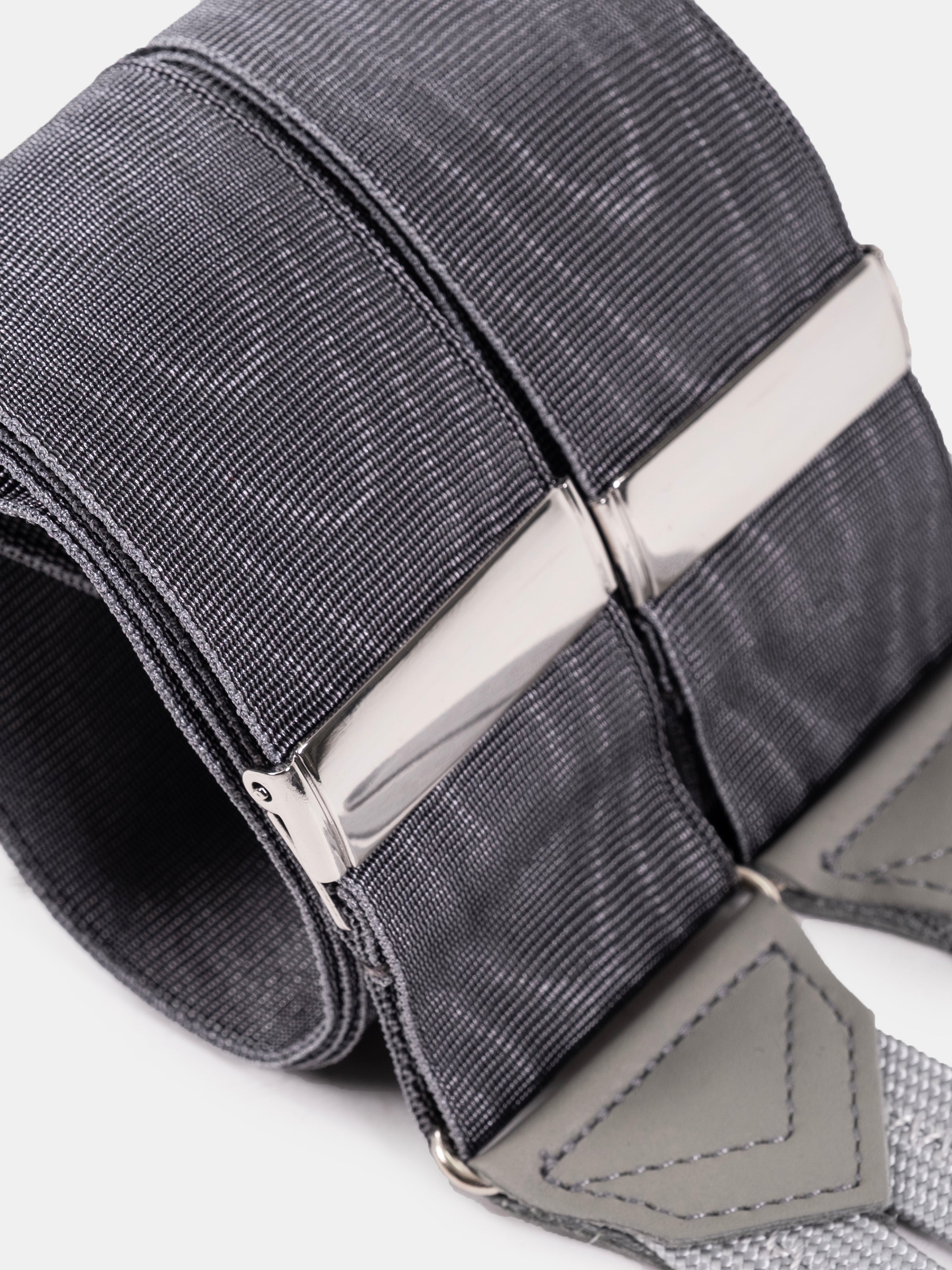Grey Silk Moire Braces With Braid Ends