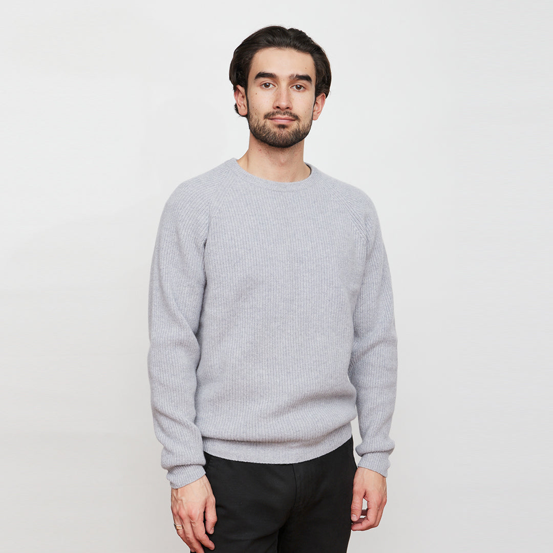 Grey Melange Wool Cashmere Crew Neck Sweater