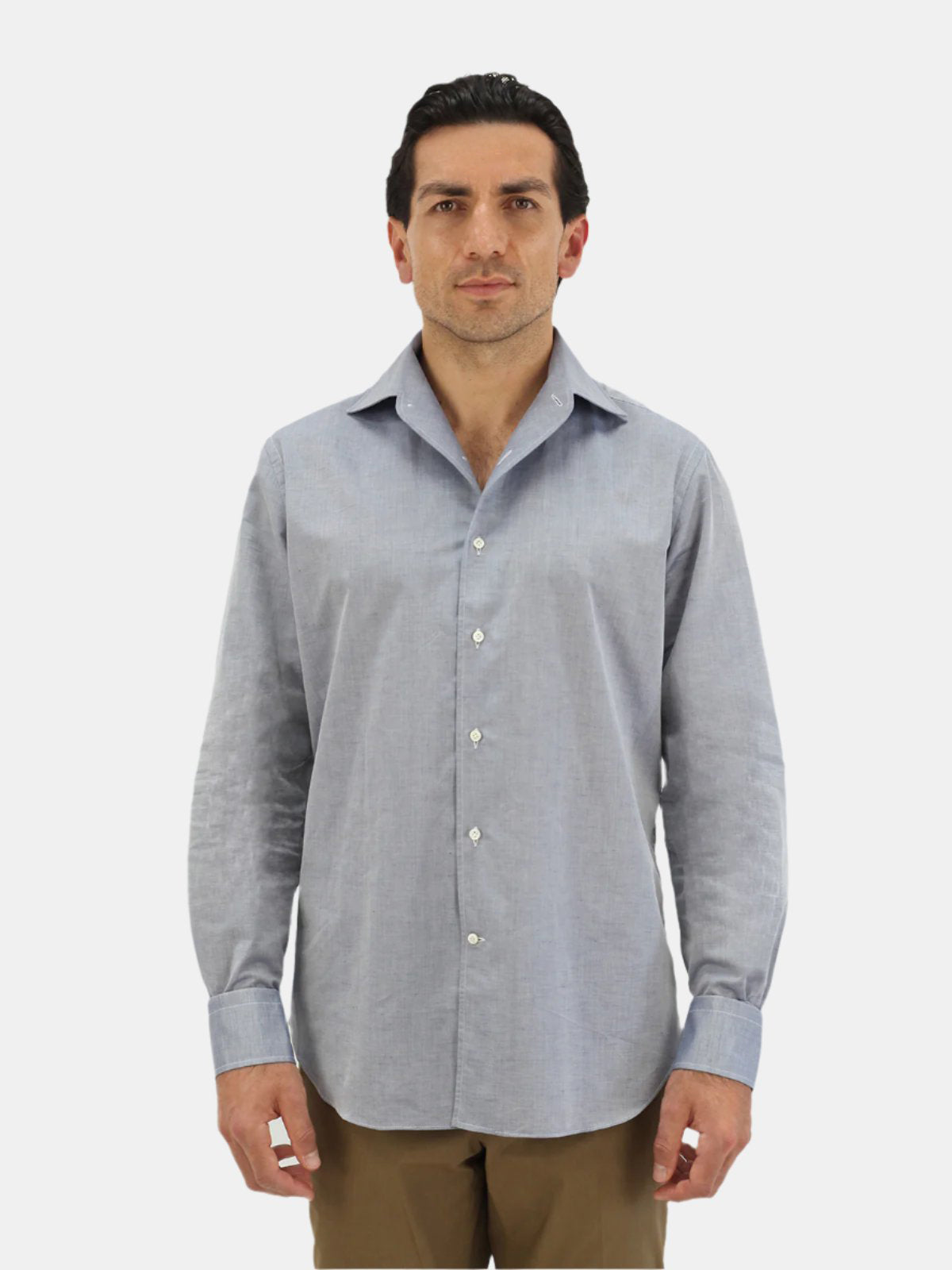 Grey Chambray Long Sleeve Camp Collar Shirt