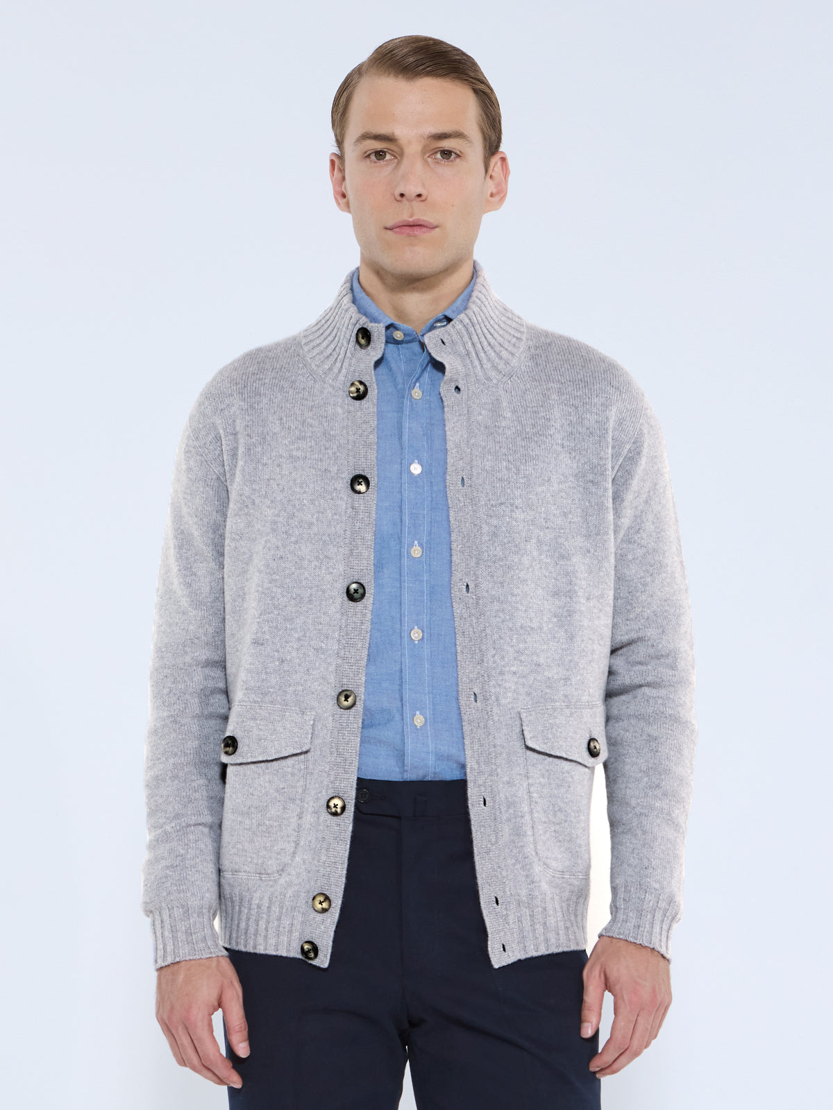 Grey Melange Wool & Cashmere Bomber