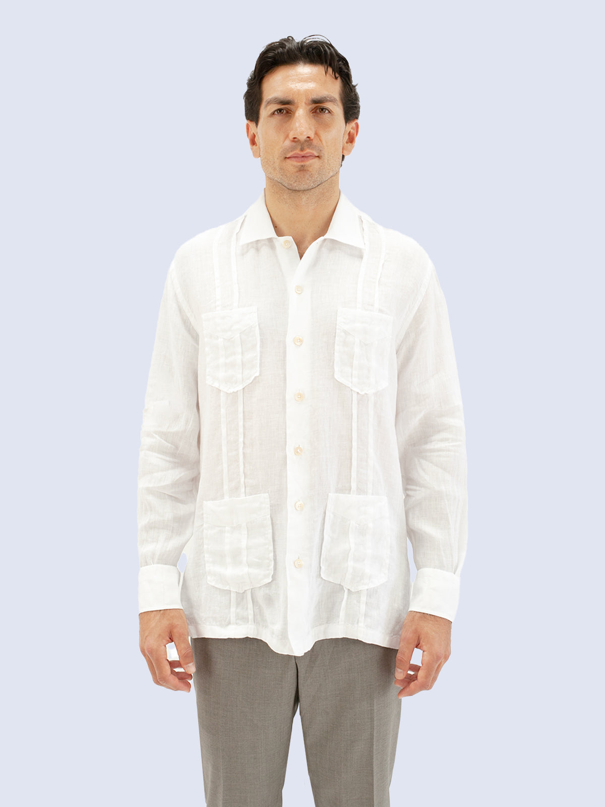 White Linen Guayabera Shirt