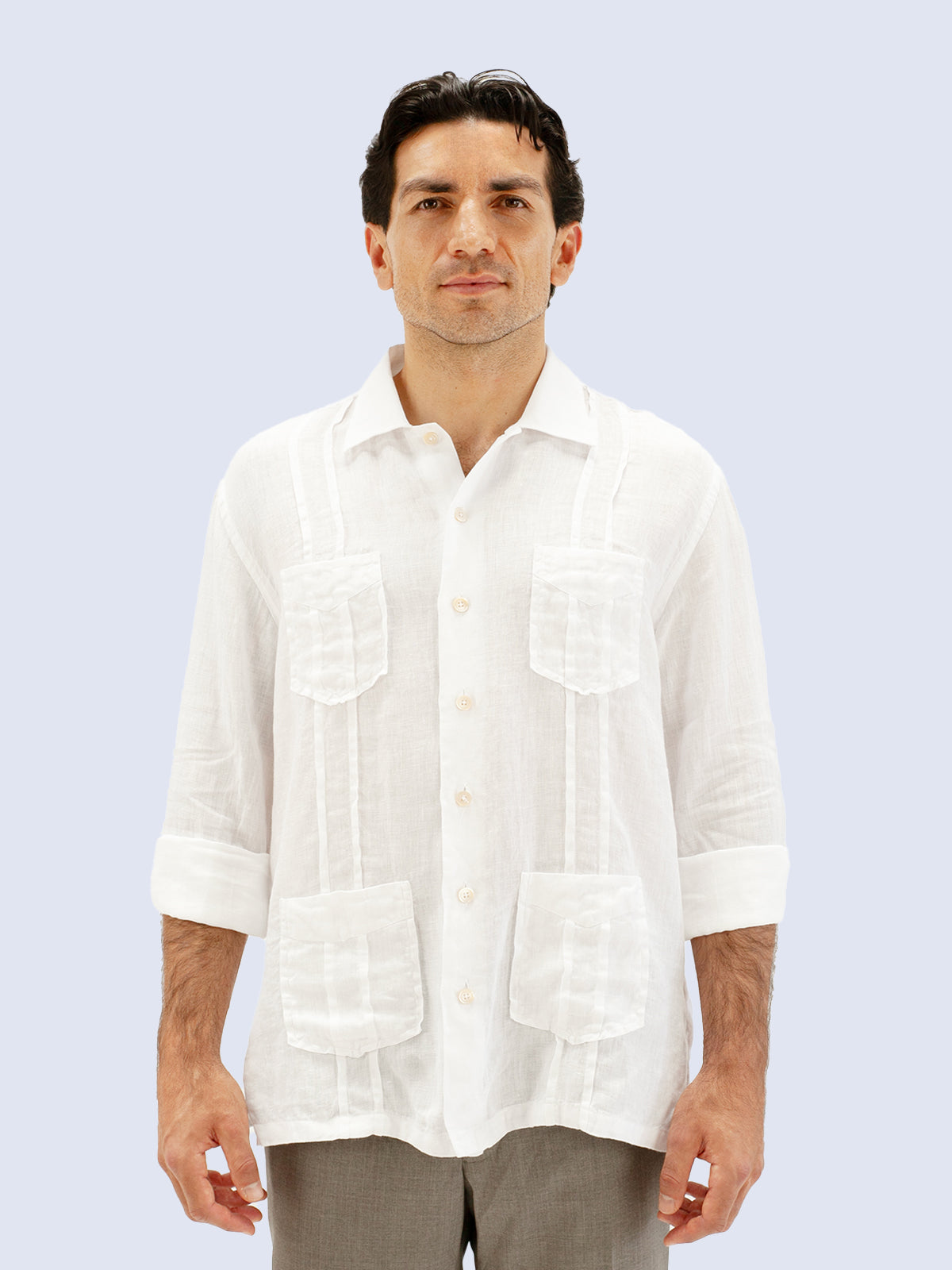 White Linen Guayabera Shirt