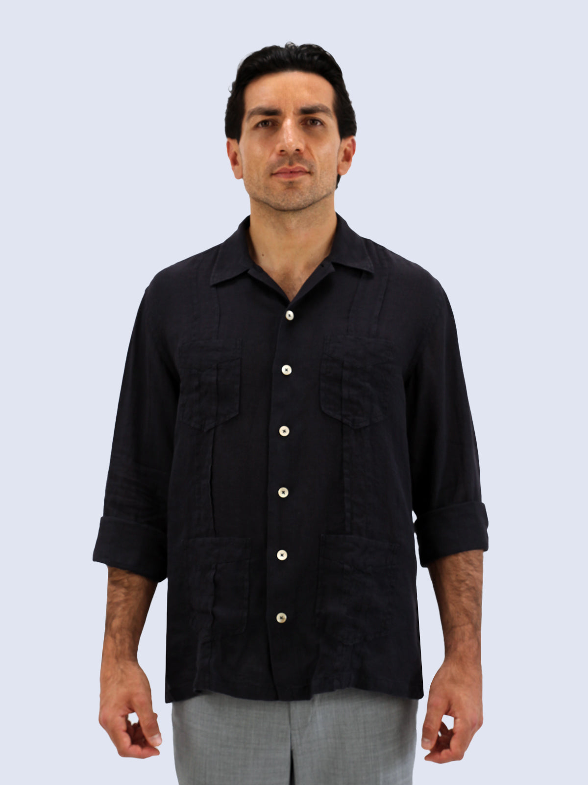 Black Linen Guayabera Shirt