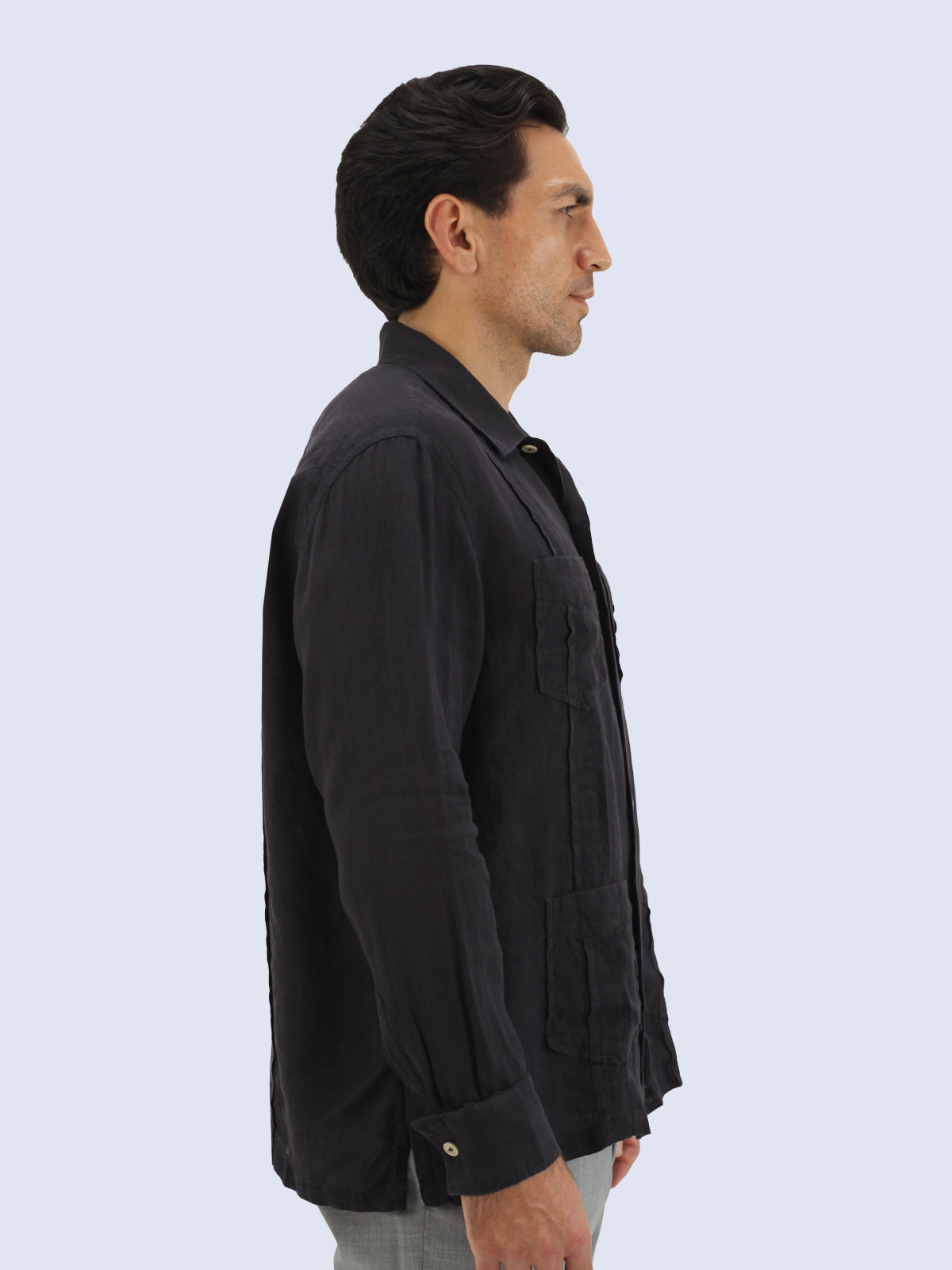 Black Linen Guayabera Shirt