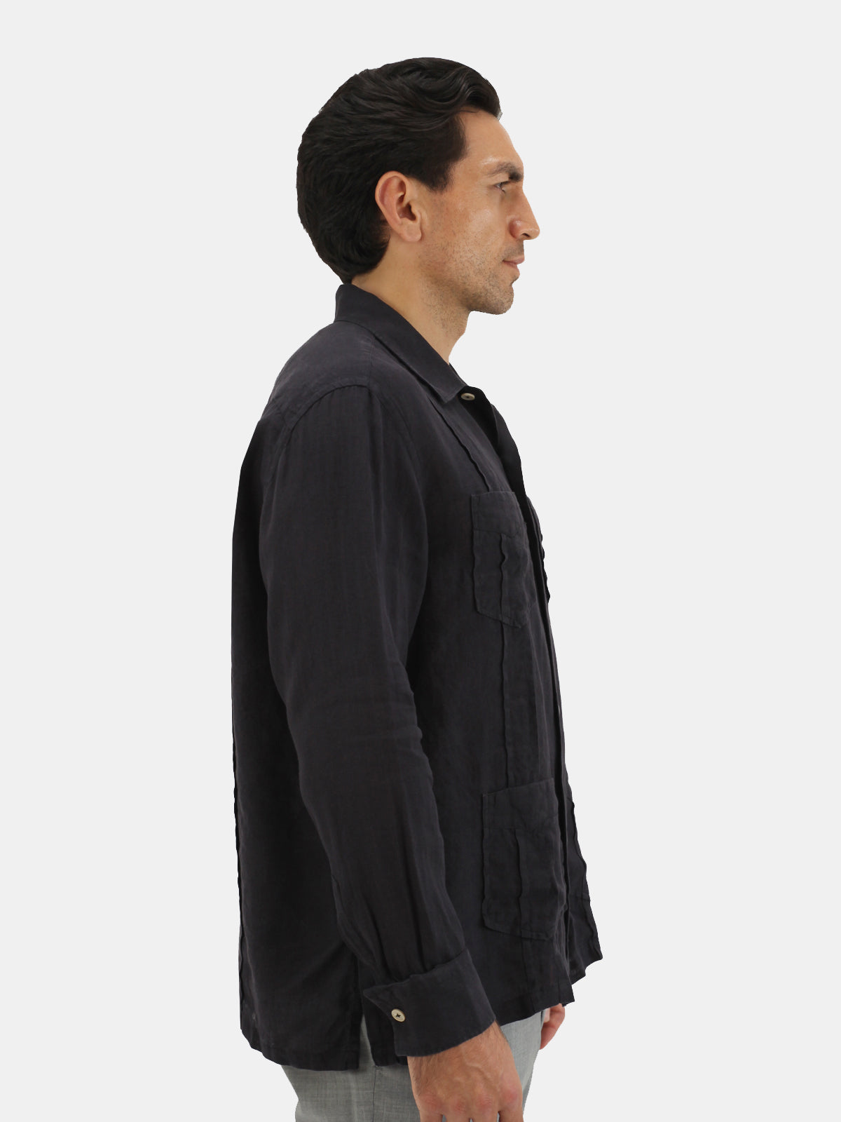 Black Linen Guayabera Shirt