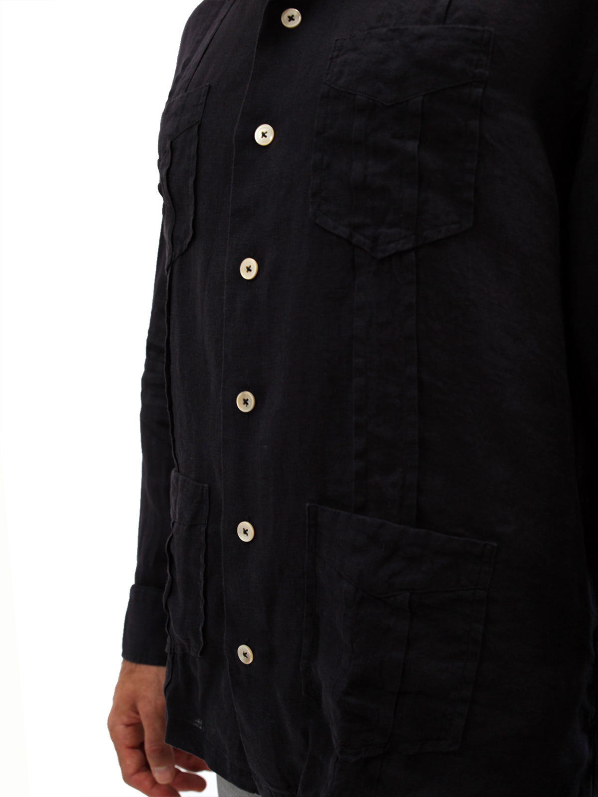 Black Linen Guayabera Shirt