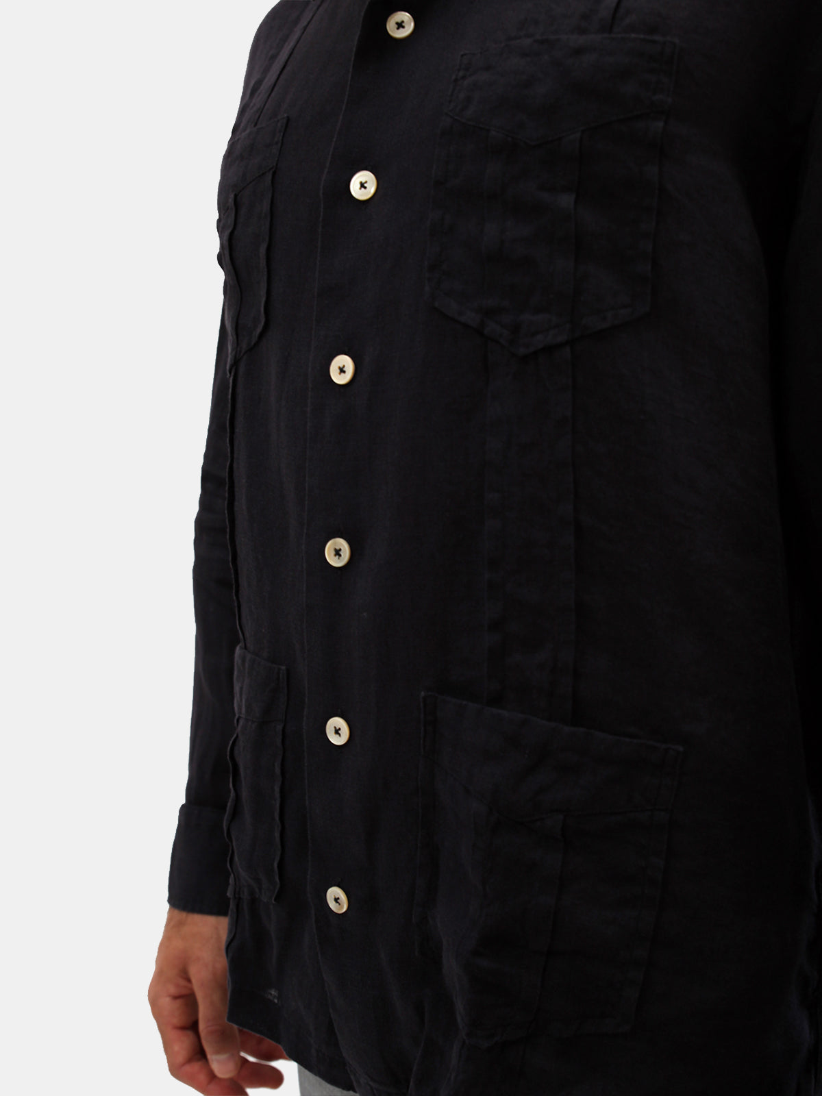 Black Linen Guayabera Shirt