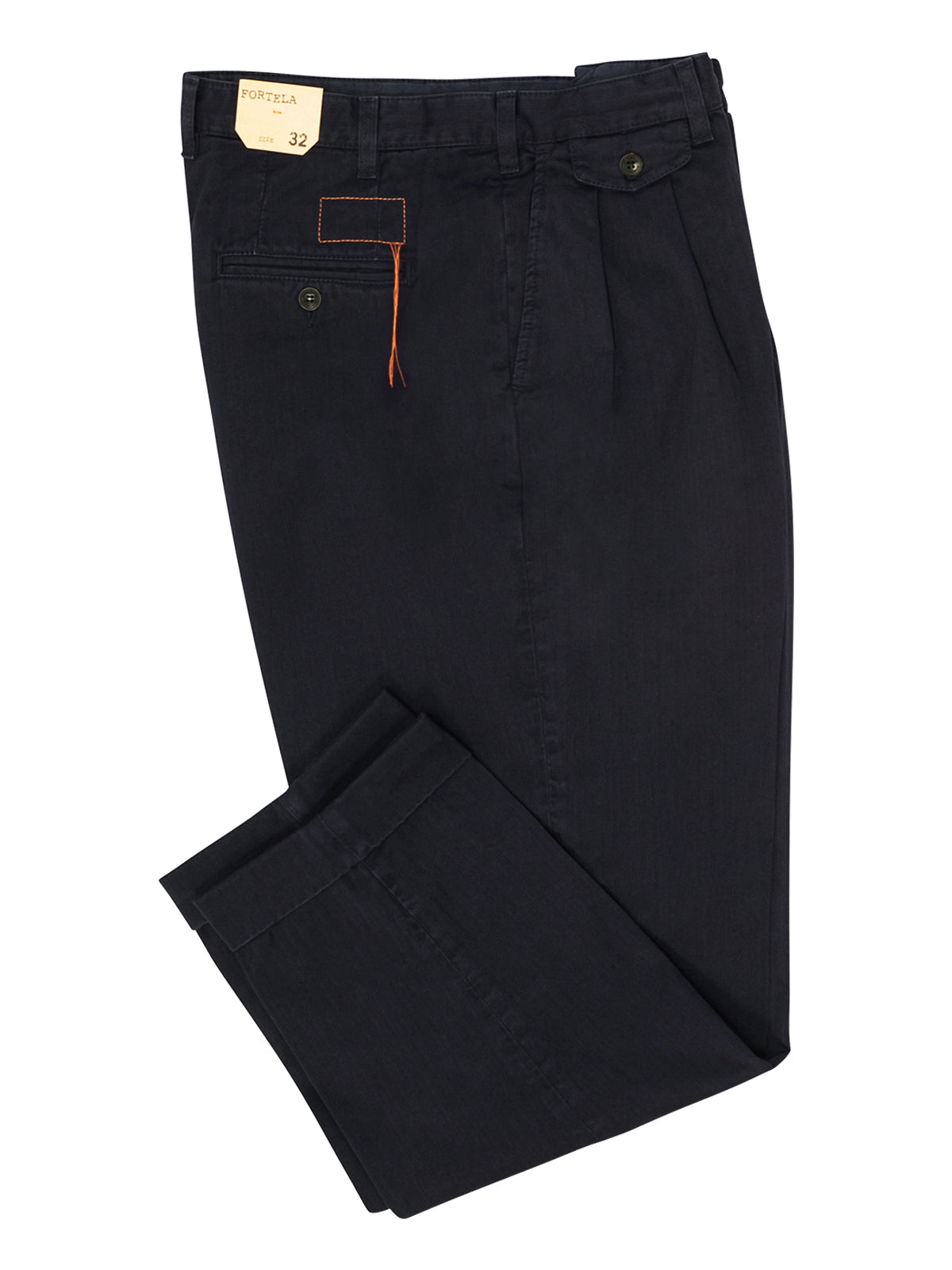 Fortela Navy Herringbone Pleated Seattle Trousers