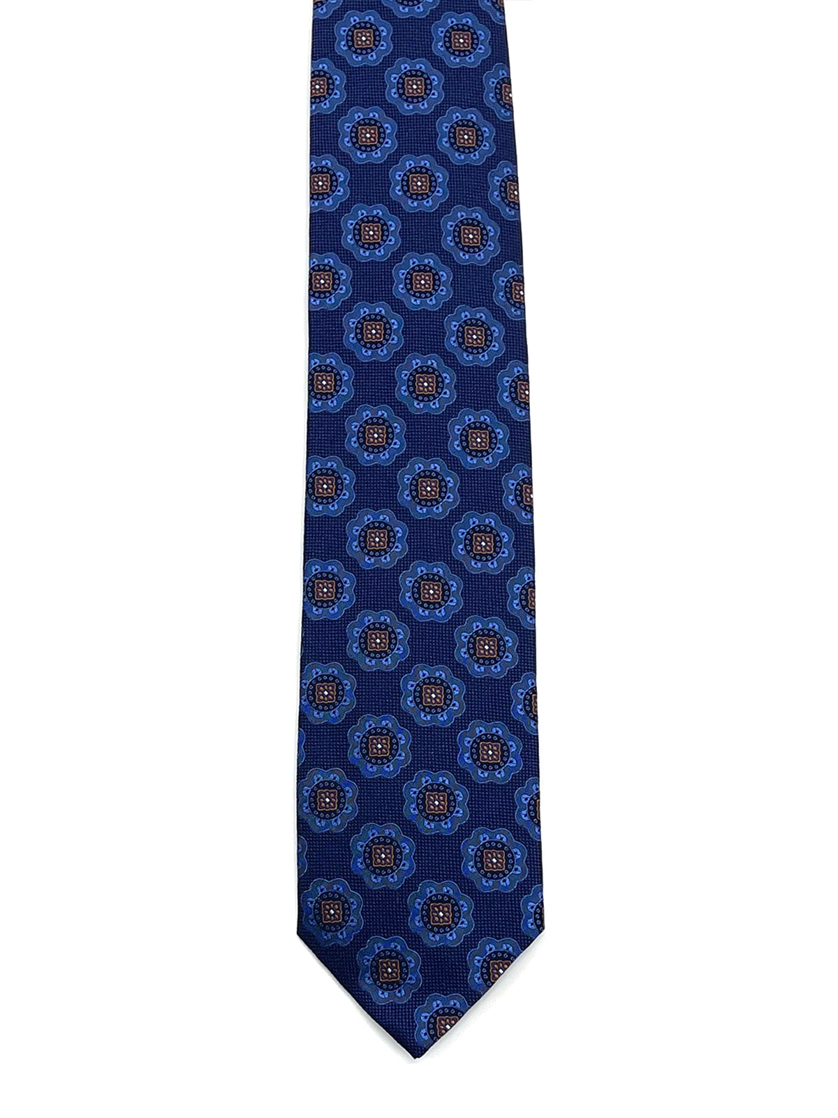 Large Mon Motif in Cobalt, Navy & Tan Tie