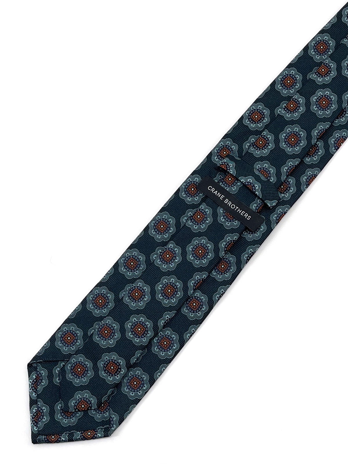 Large Mon Motif in Green, Teal & Tangerine Tie