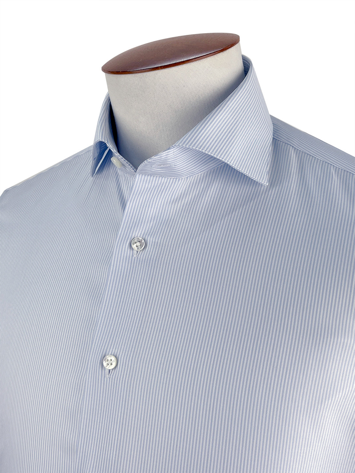 Light Blue & White Butcher Stripe Cutaway Collar Shirt