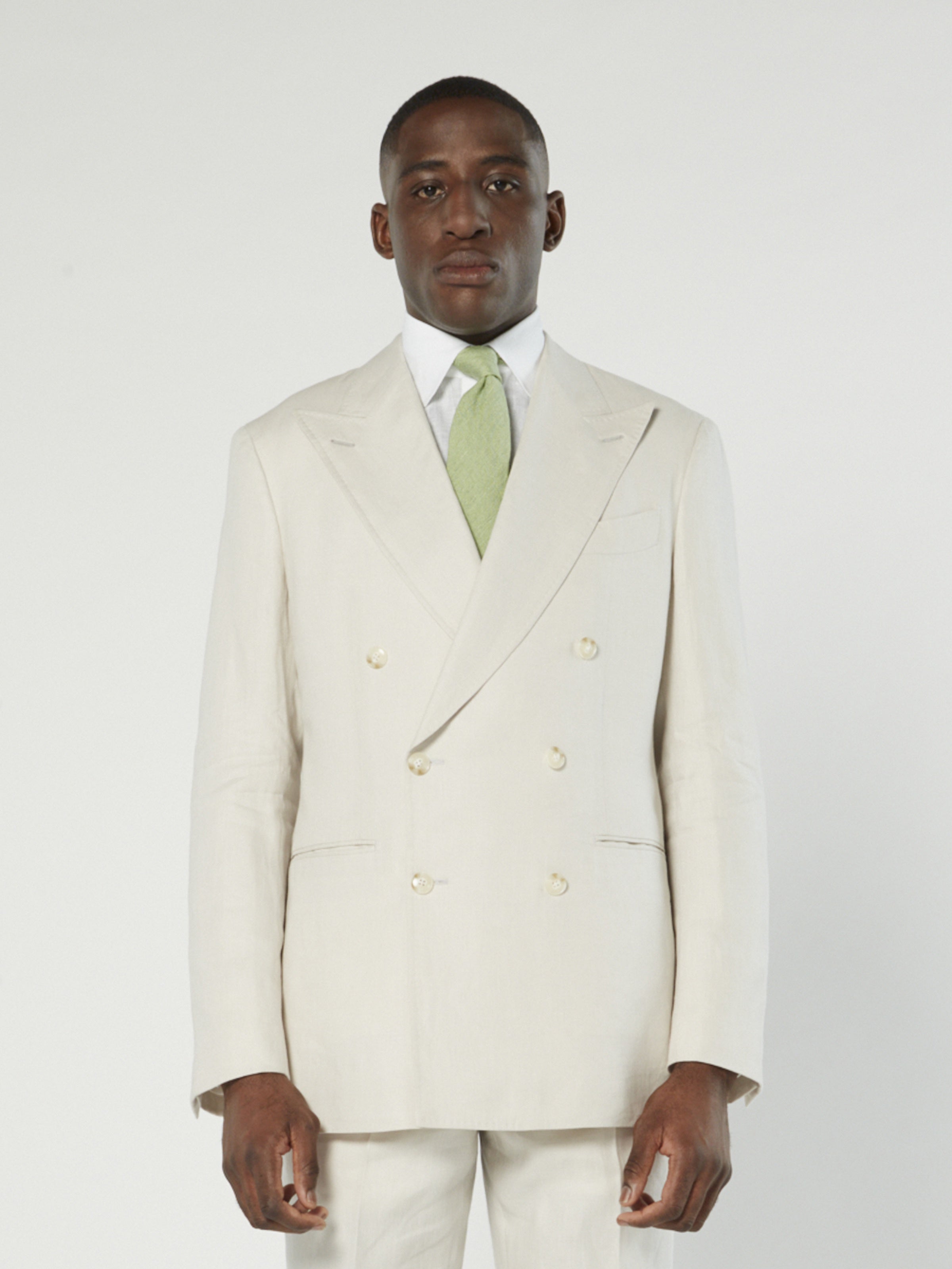 Off White Double Breasted Linen Suit Production Sample - LUCKY LAST