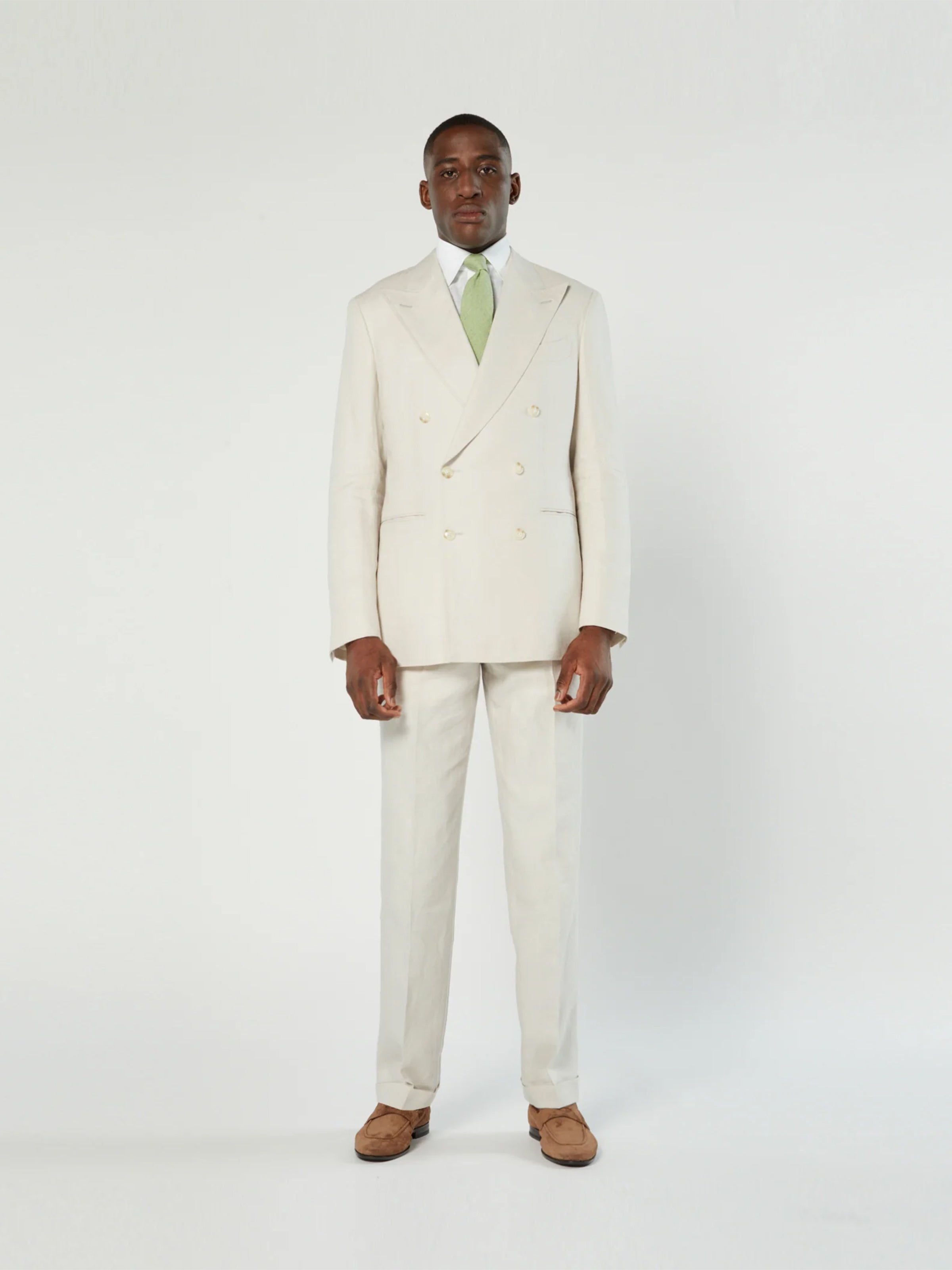 Off White Double Breasted Linen Suit Production Sample - LUCKY LAST