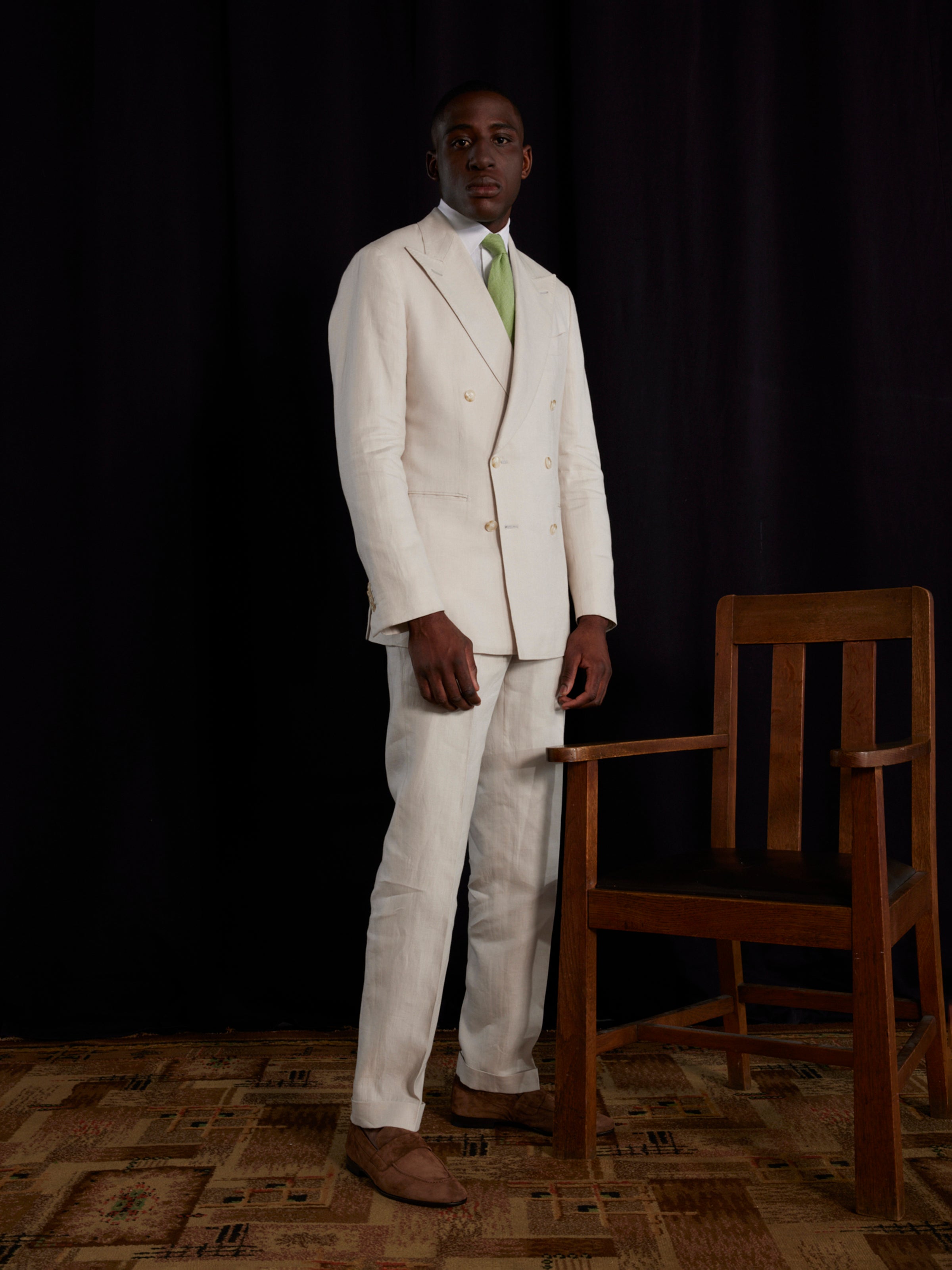 Off White Double Breasted Linen Suit Production Sample - LUCKY LAST