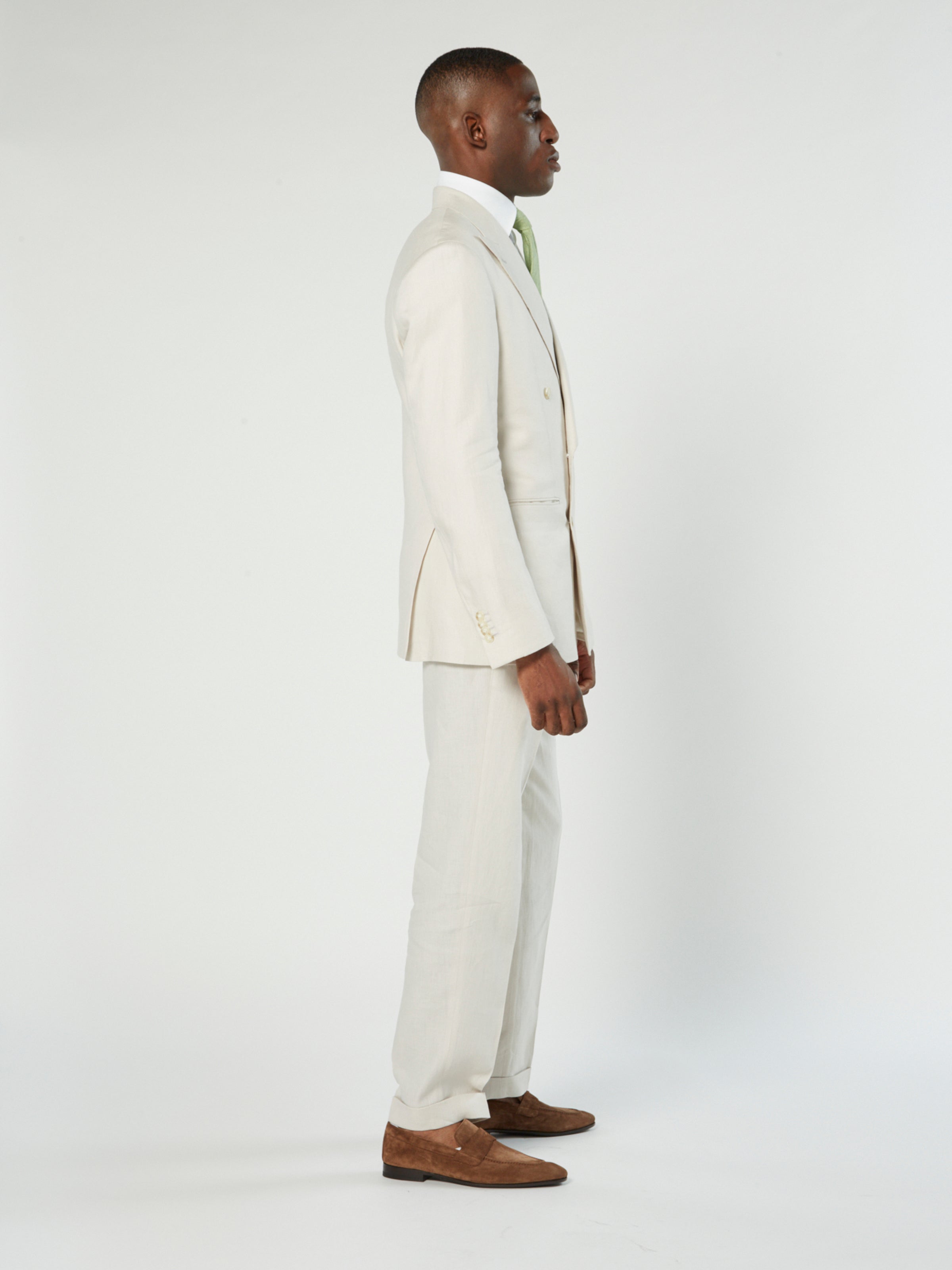 Off White Double Breasted Linen Suit Production Sample - LUCKY LAST