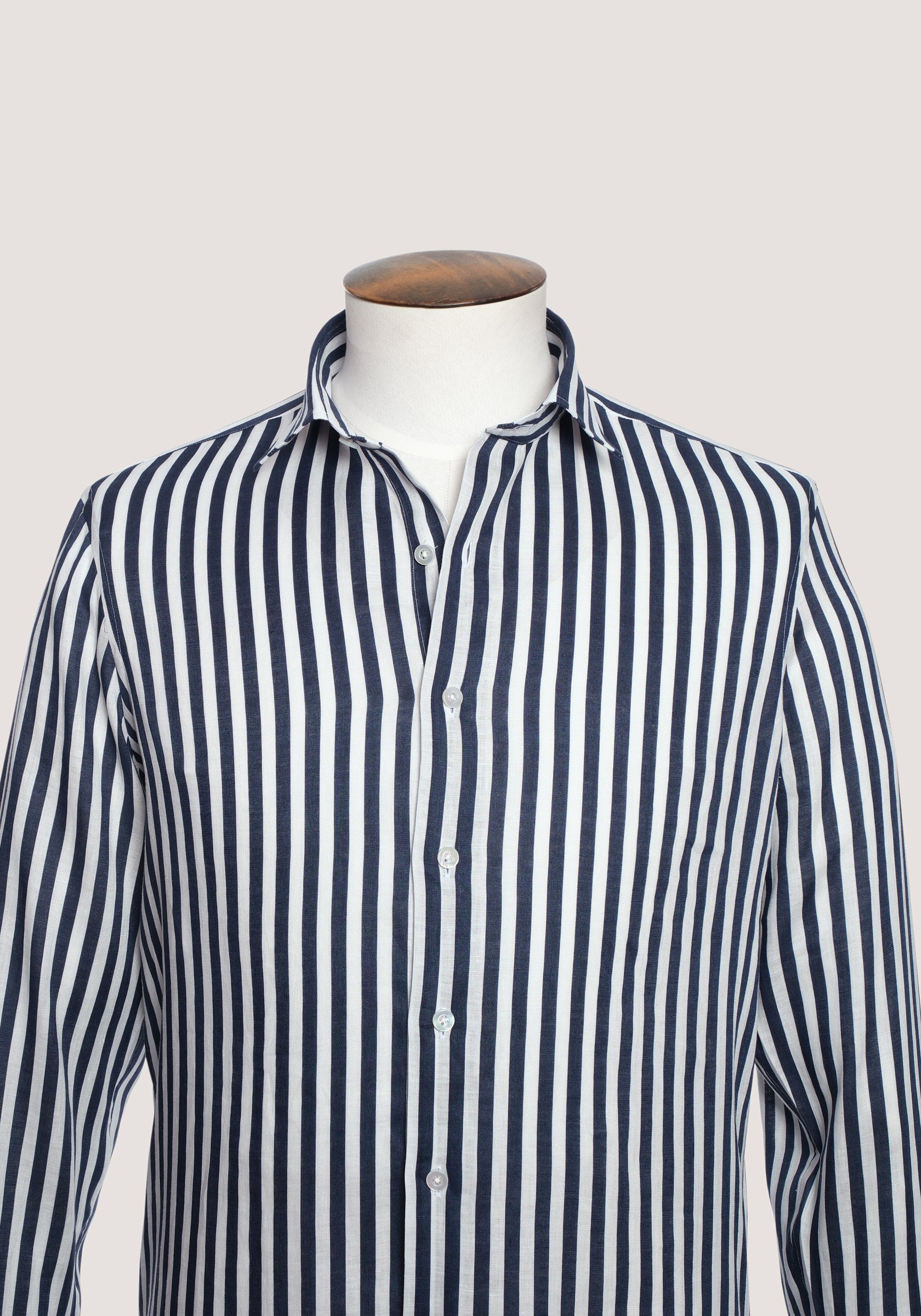 Linen Block Stripe Shirt – Navy & White