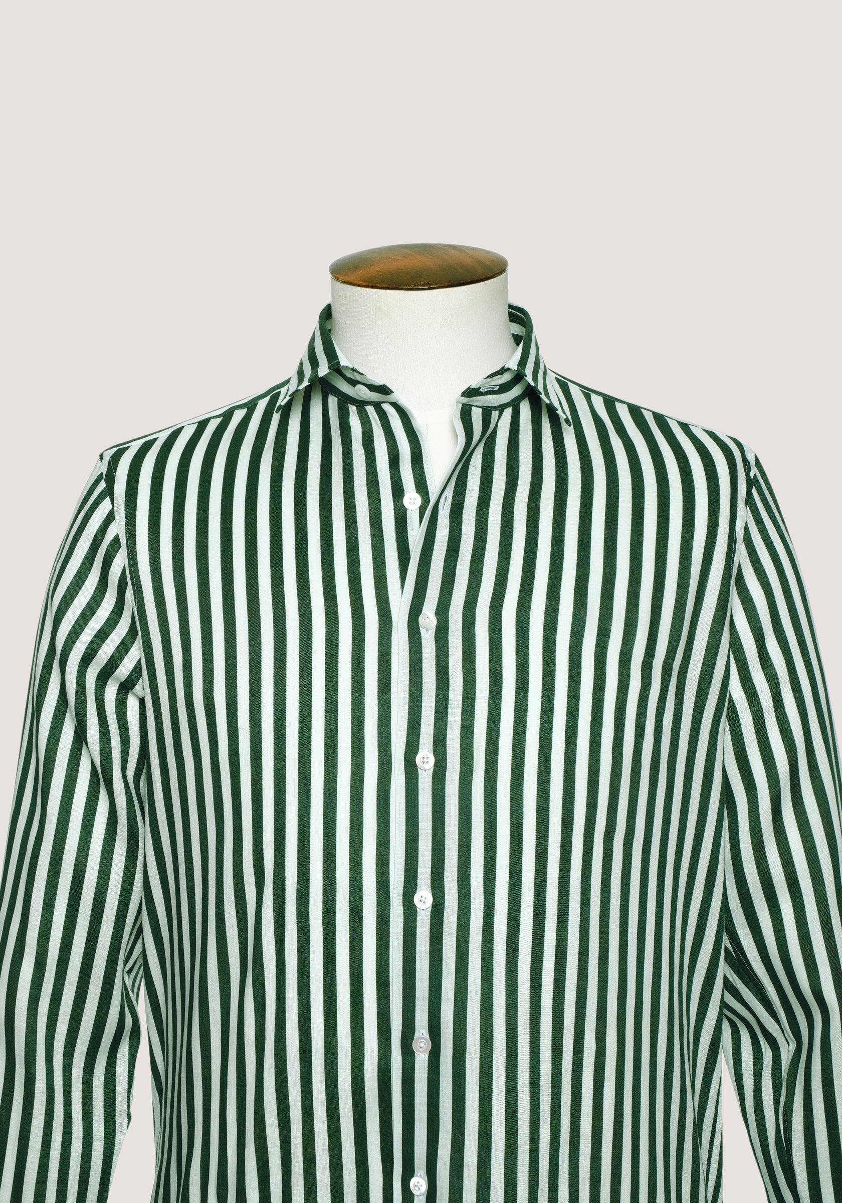 Linen Block Stripe Shirt - Green & White