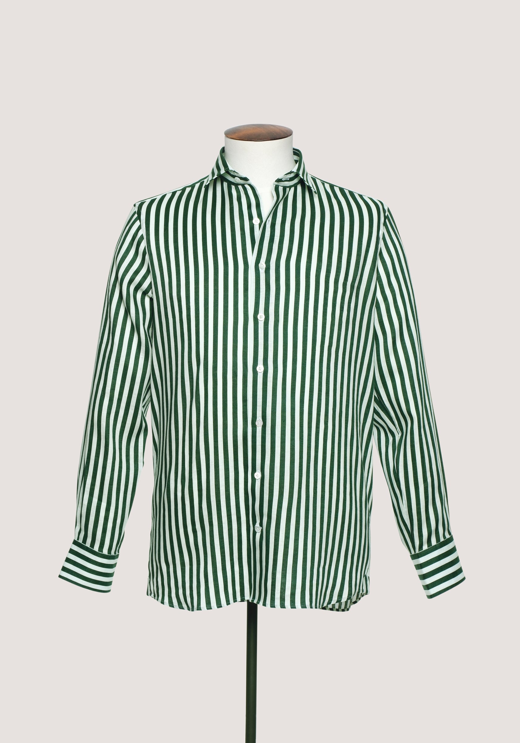 Linen Block Stripe Shirt - Green & White