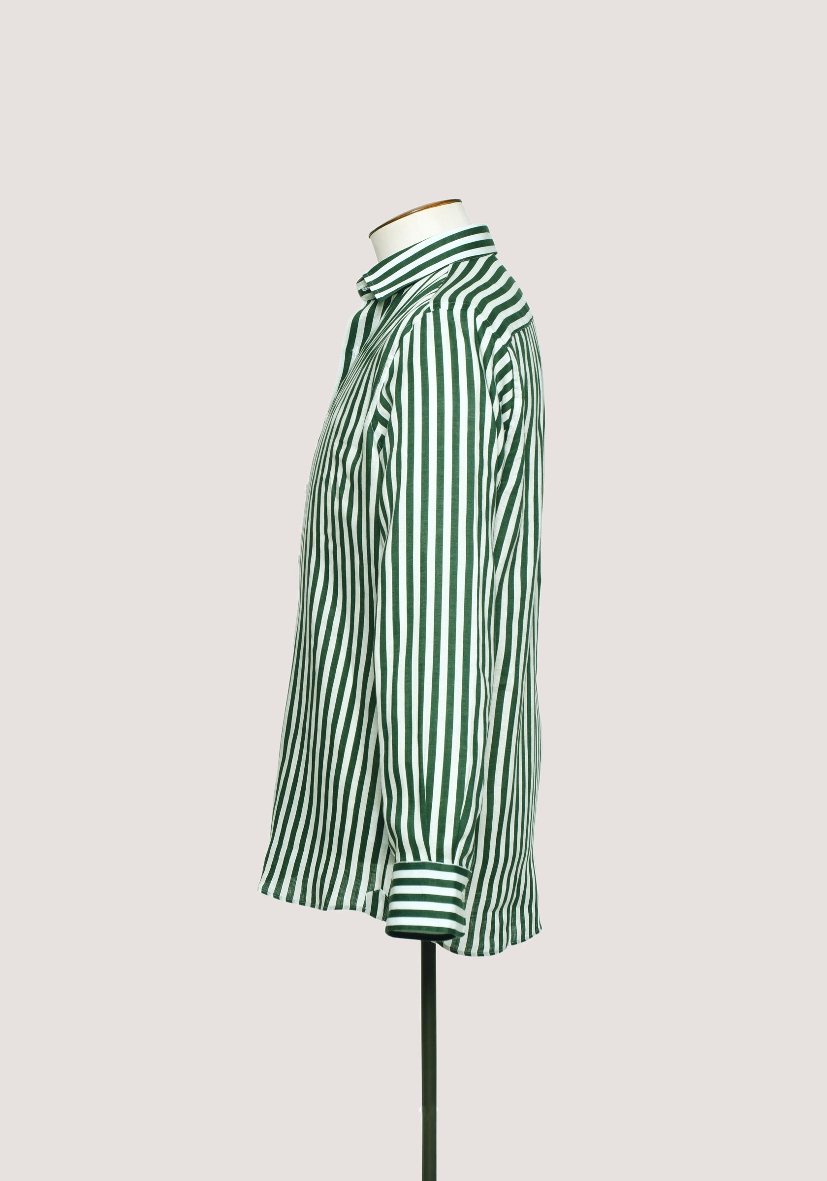 Linen Block Stripe Shirt - Green & White