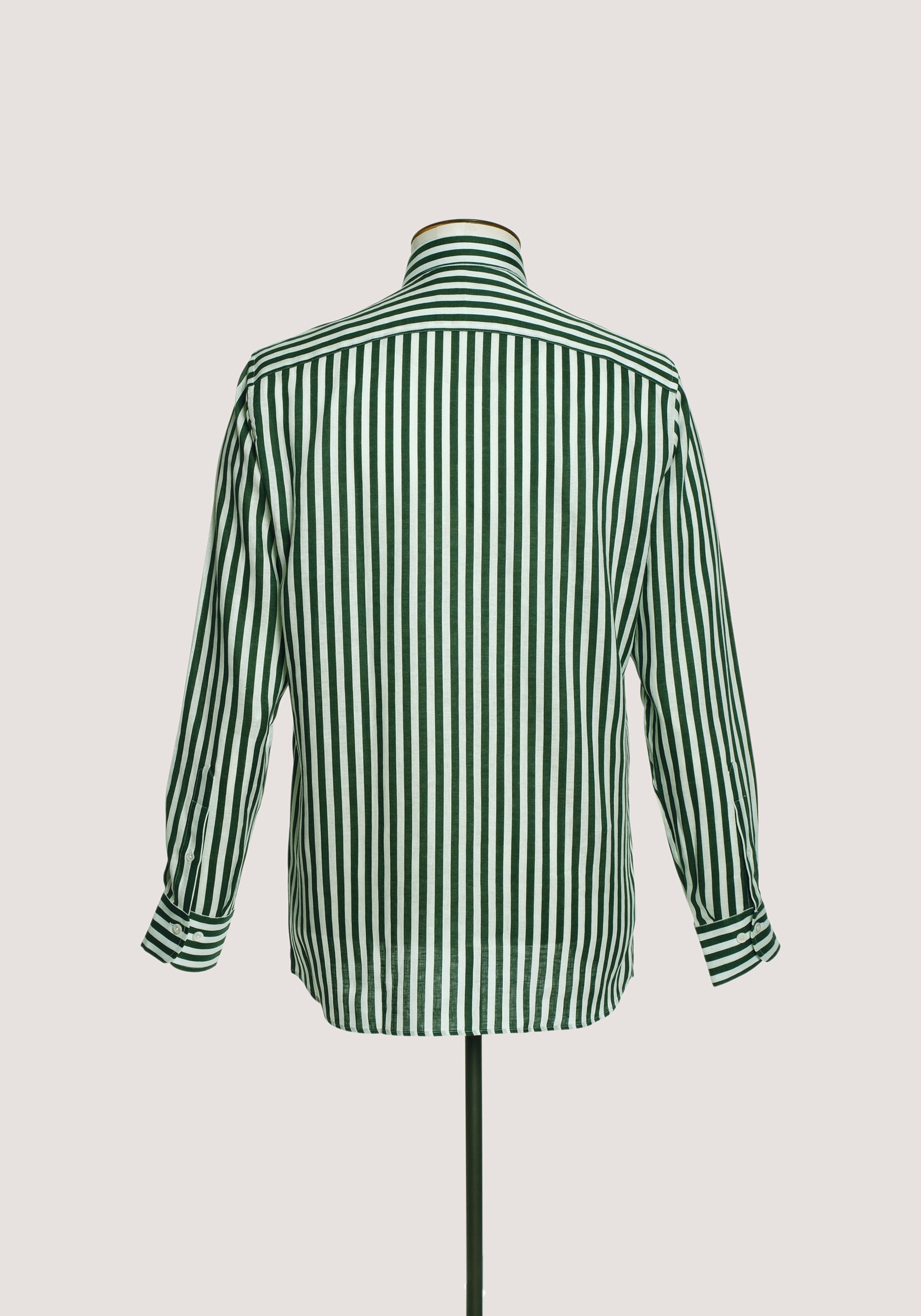Linen Block Stripe Shirt - Green & White