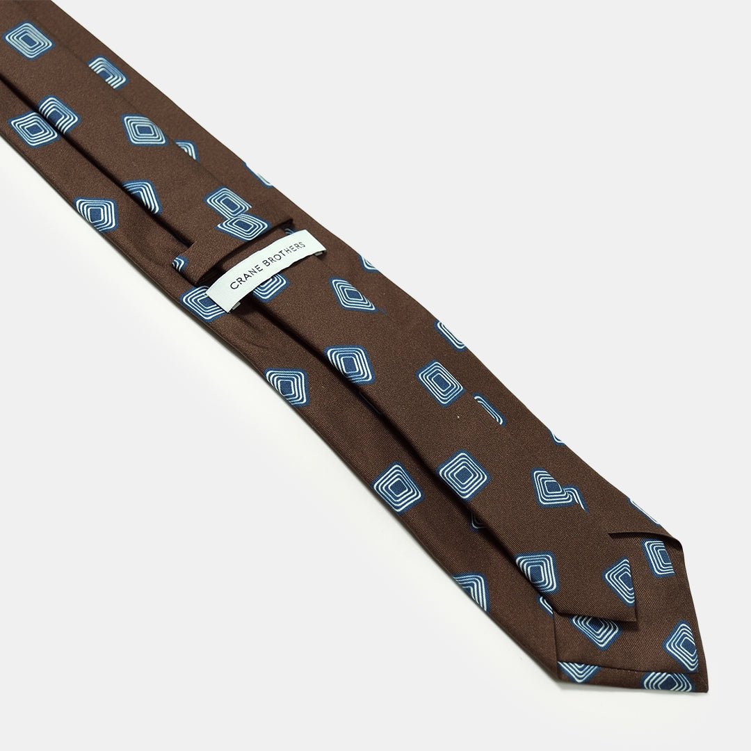 Lioni Abstract Printed Silk Tie - Cocoa and Blue