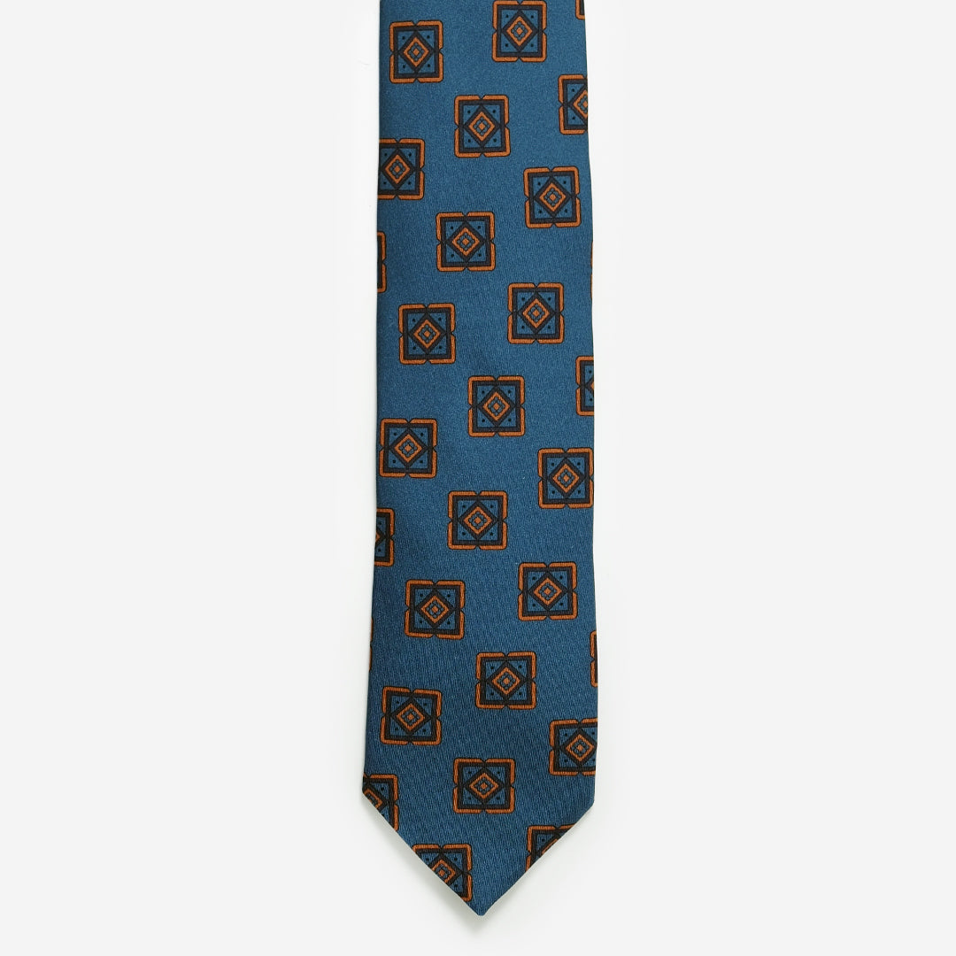 Lioni Abstract Printed Silk Tie - Lapis Blue