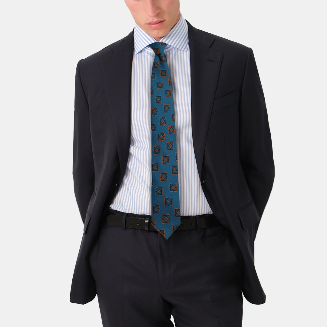 Lioni Abstract Printed Silk Tie - Lapis Blue