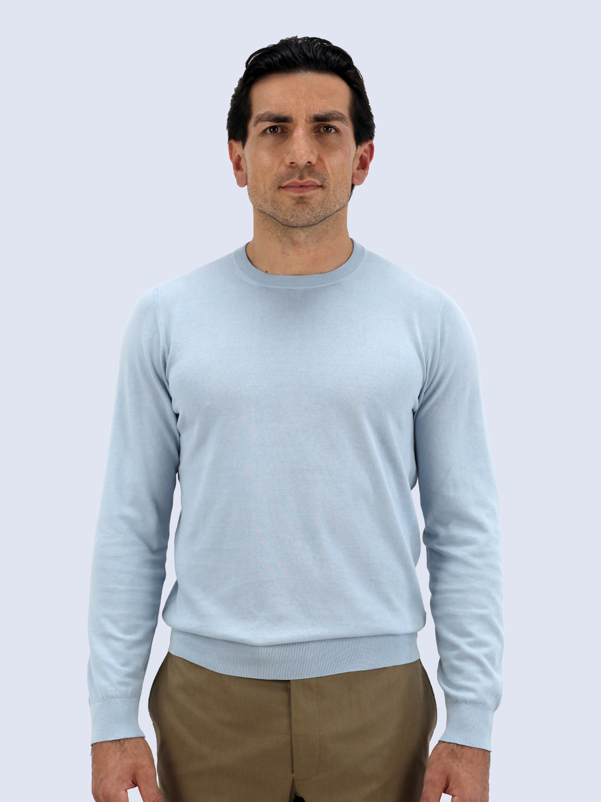 Lugano Ribbed Crewneck Cotton Slate Blue