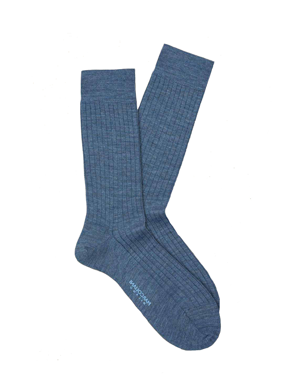 Marcoliani Denim Ribbed Extrafine Merino Wool Calf Height Socks