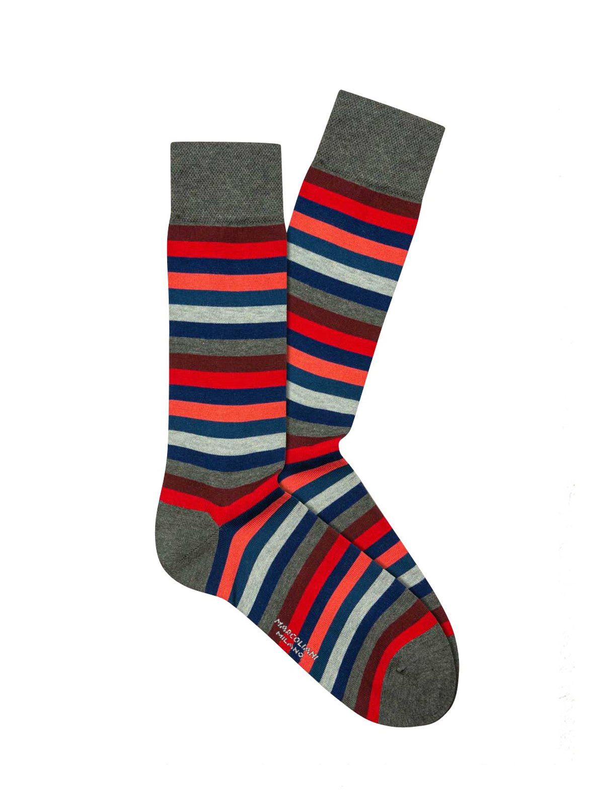 Marcoliani Blue & Red Pima Cotton Rainbow Stripe Socks