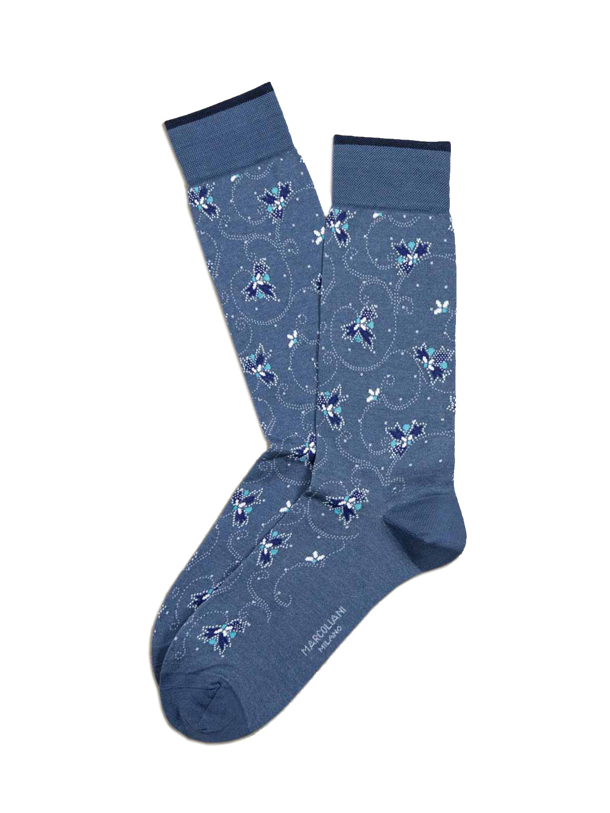 Marcoliani Pima Cotton Denim Blue Floral Socks
