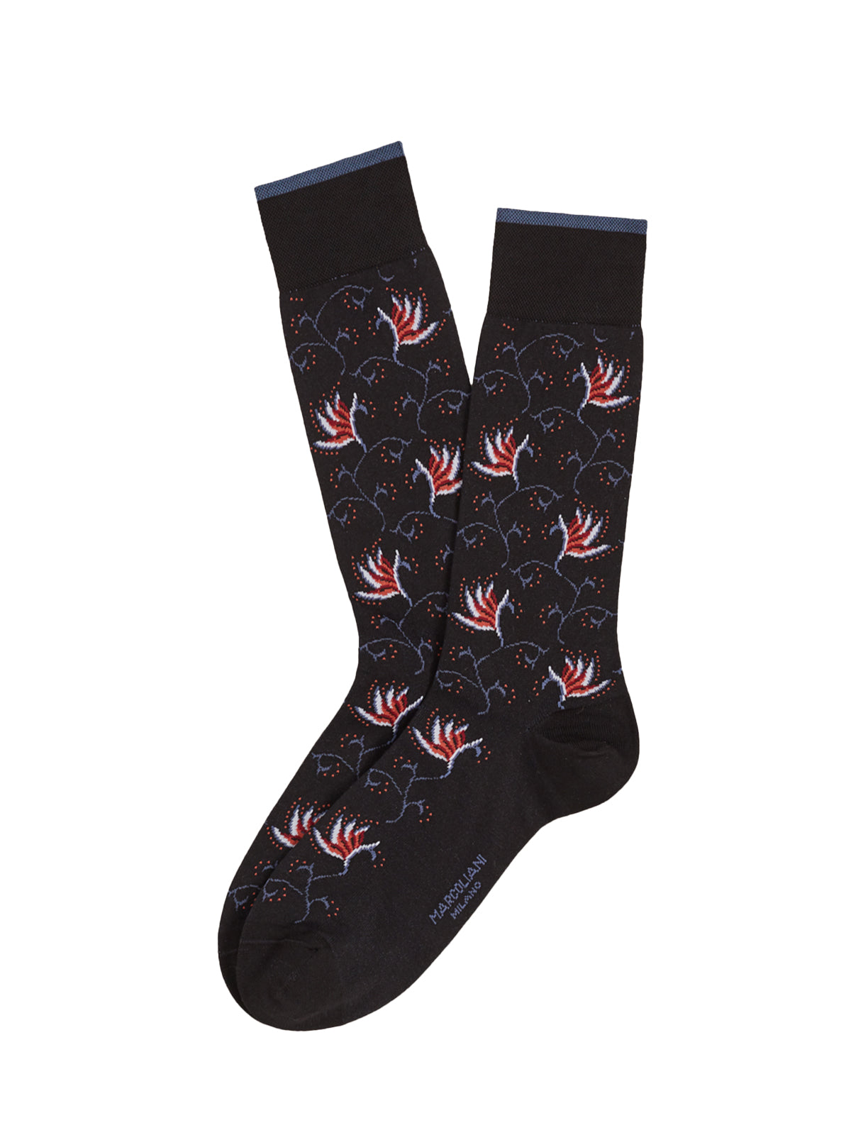 Marcoliani Pima Cotton Black Attar Flower Socks