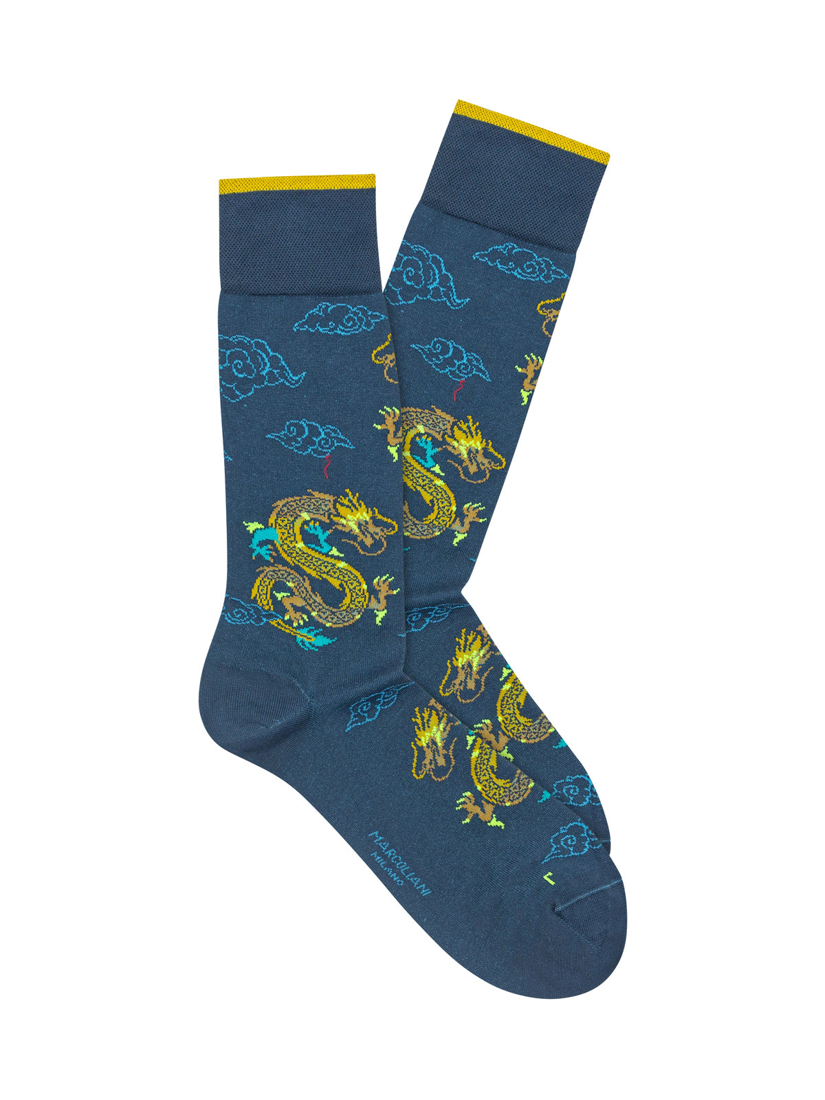 Marcoliani Petrol Green Pima Cotton Dragon Socks