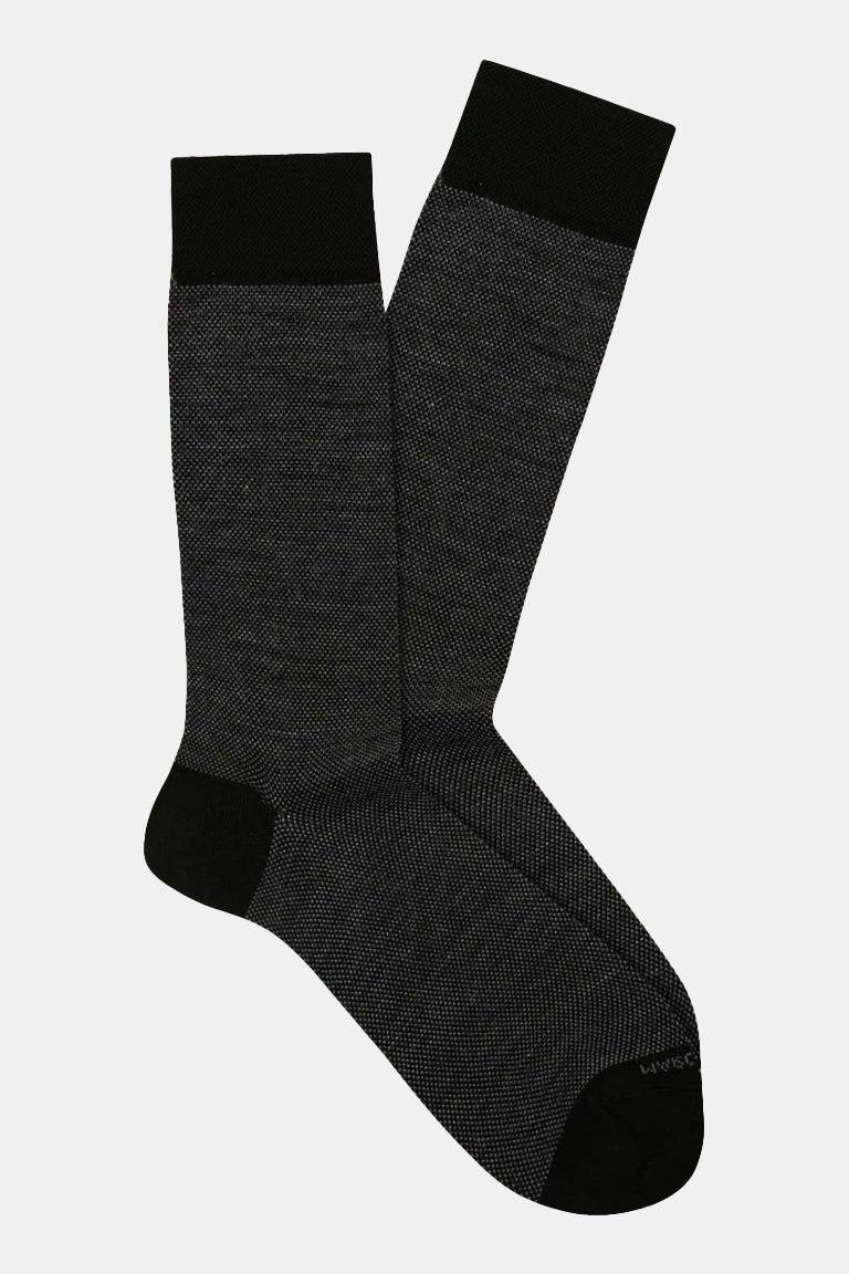 Marcoliani Black Extra Fine Merino Birdseye Sock