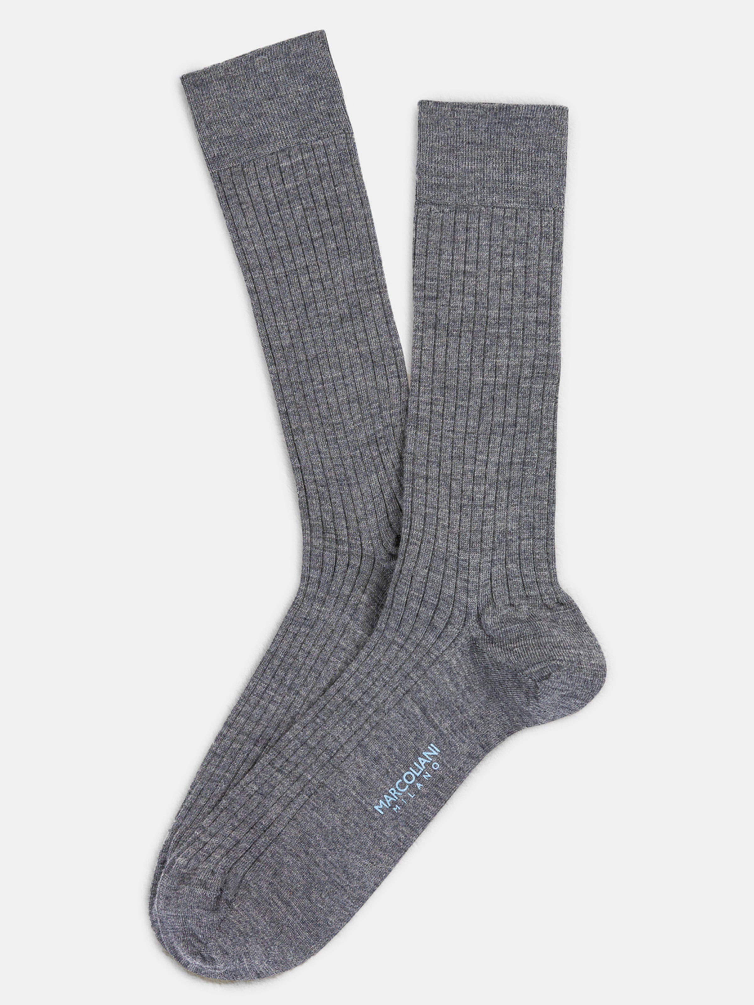 Marcoliani Flannel Grey Mid Calf Merino Dress Socks