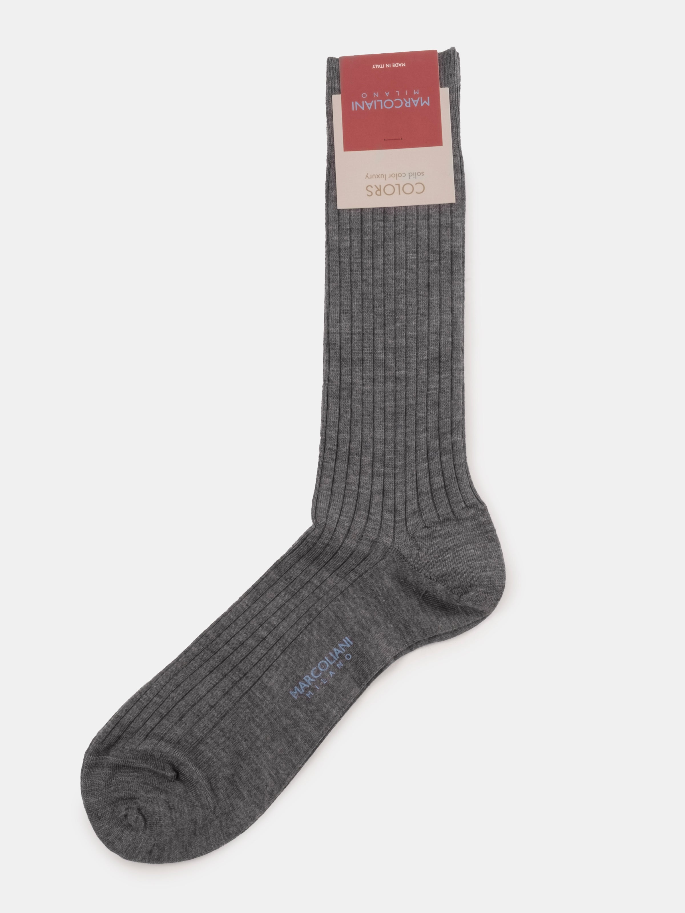 Marcoliani Flannel Grey Mid Calf Merino Dress Socks