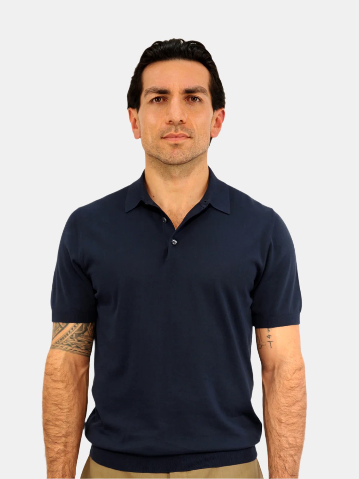 Riva Ribbed Short Sleeve Polo Cotton Midnight