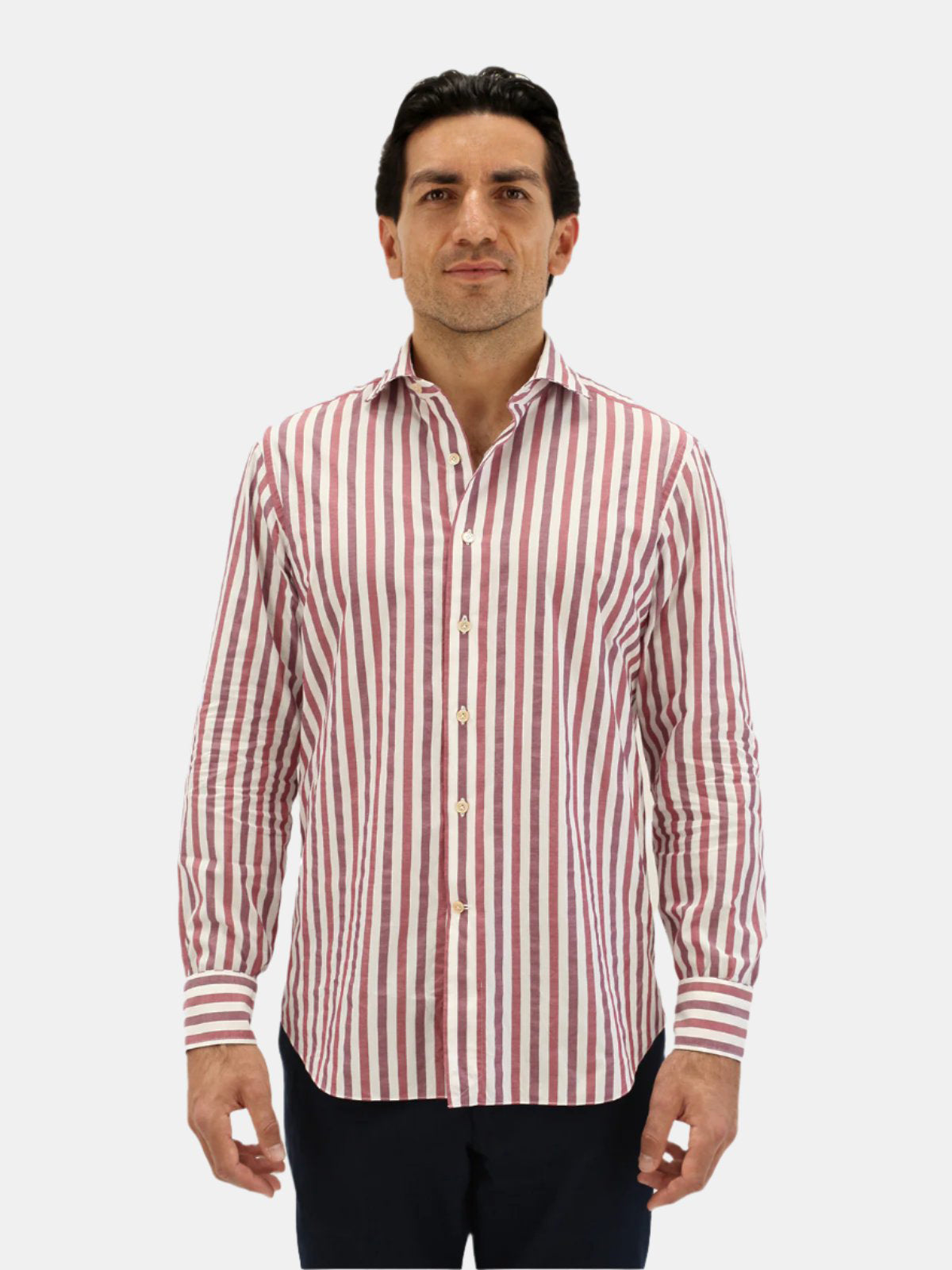 Mixed Berry Bengal Stripe Spread Collar Shirt