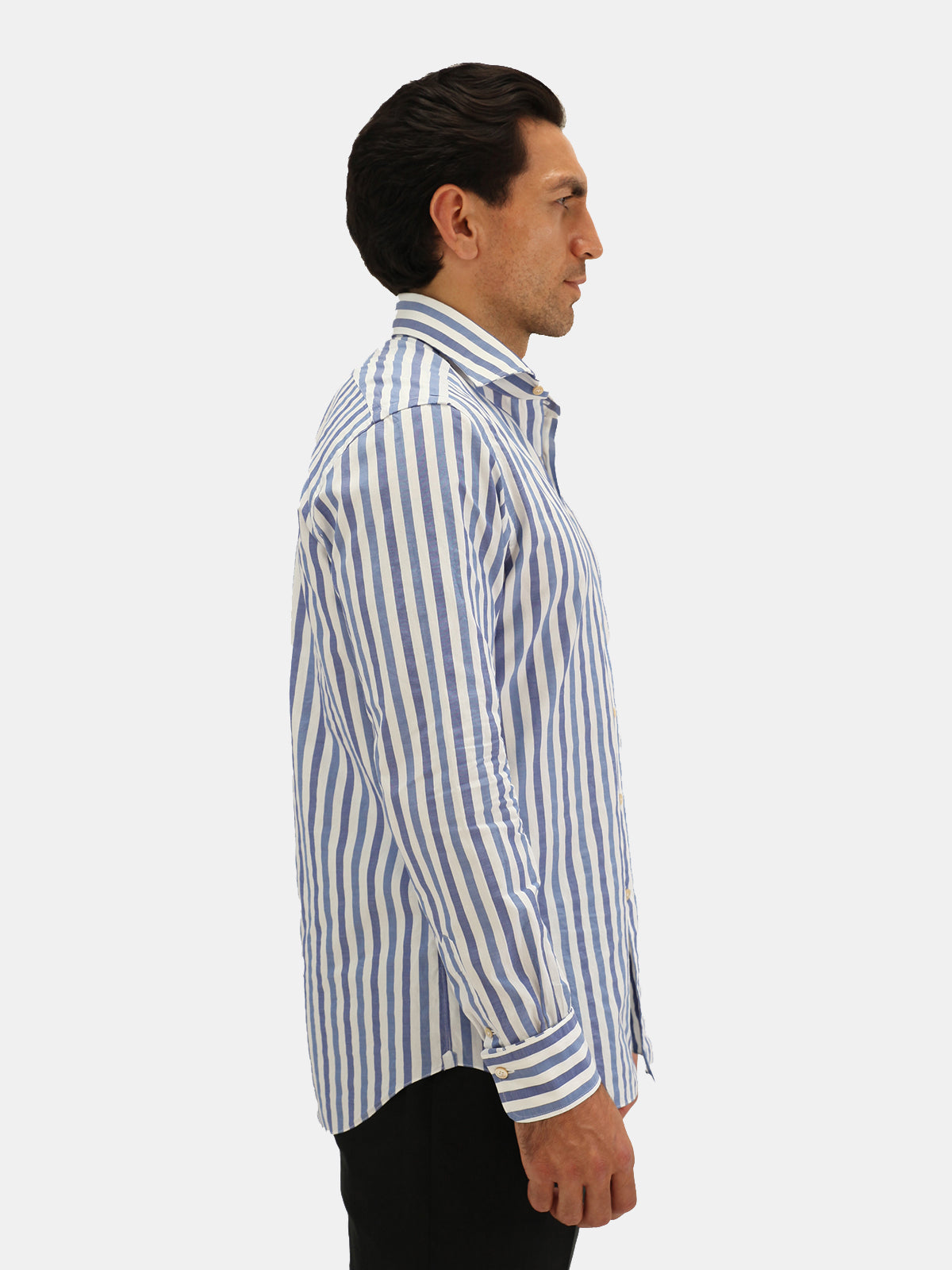 Mixed Blue Bengal Stripe Spread Collar Shirt