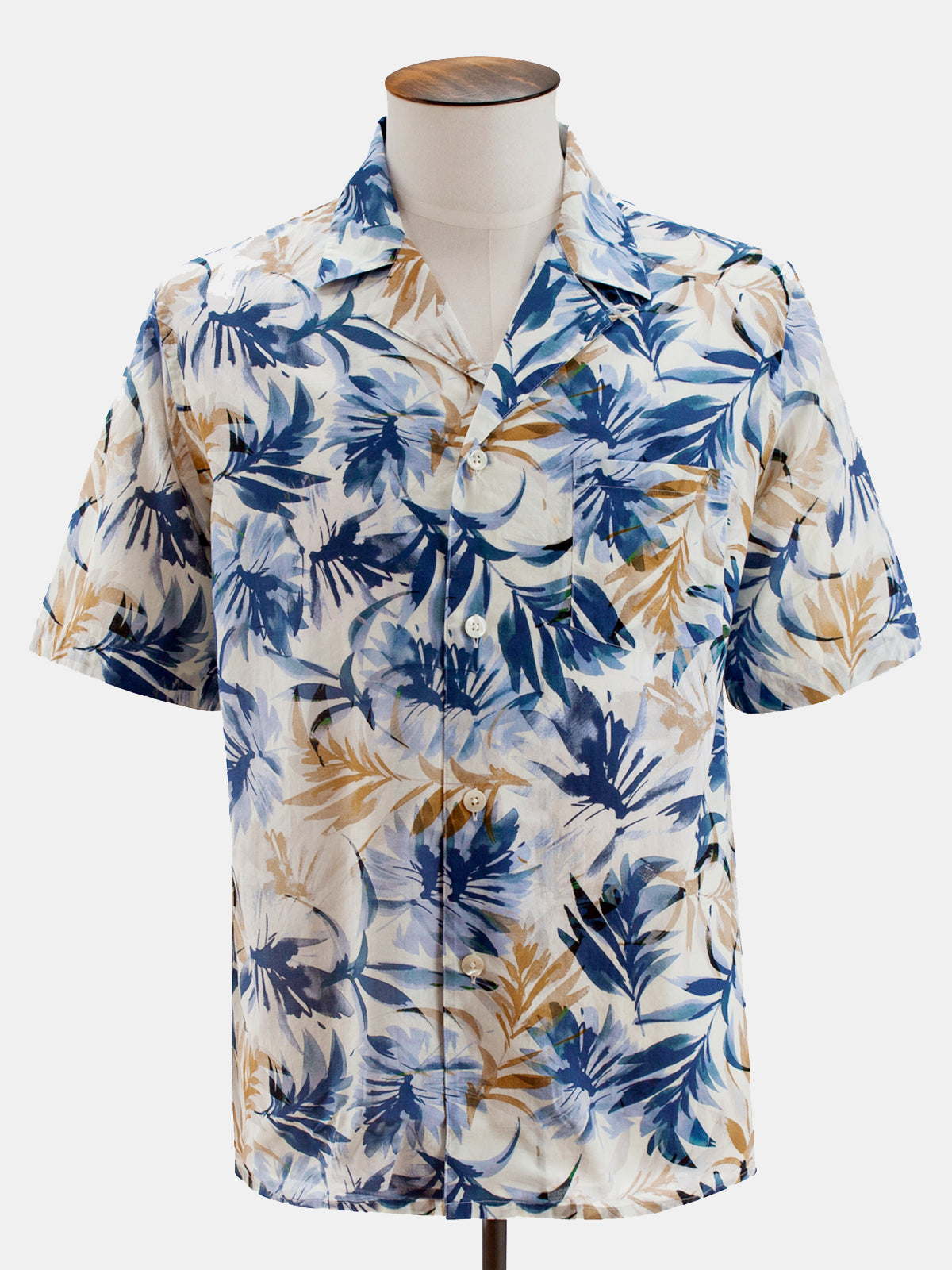 Mixed Blue Botanic Printed Short Sleeve Shirt