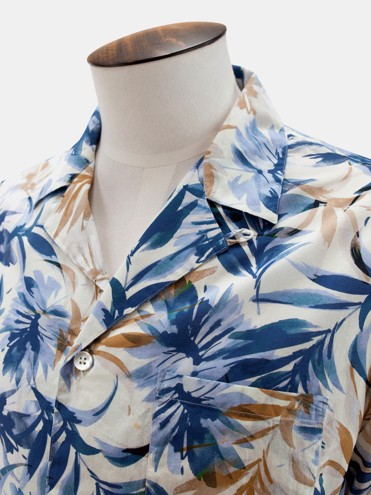 Mixed Blue Botanic Printed Short Sleeve Shirt