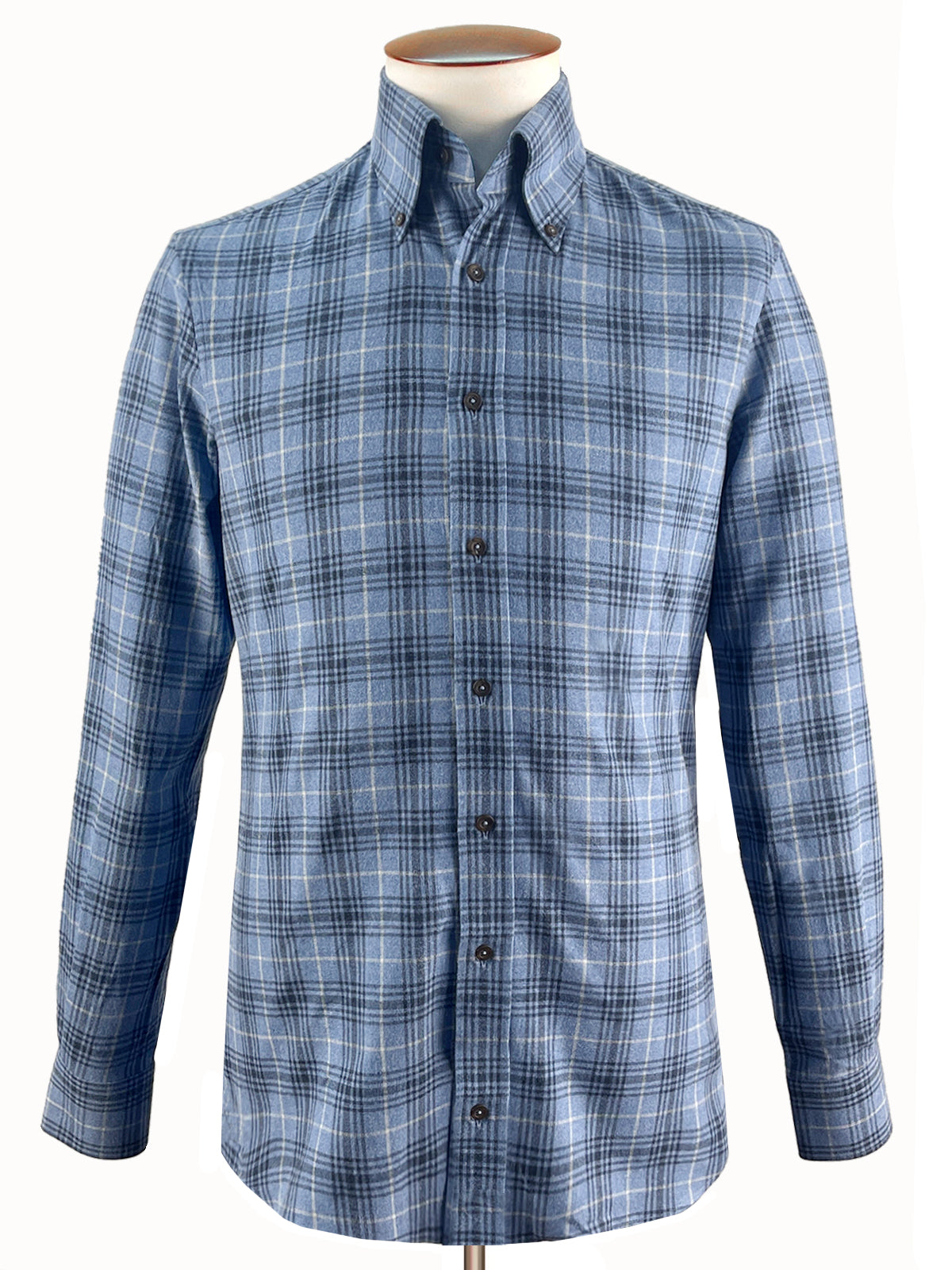 Mixed Blue Check Flannel Button Down Shirt