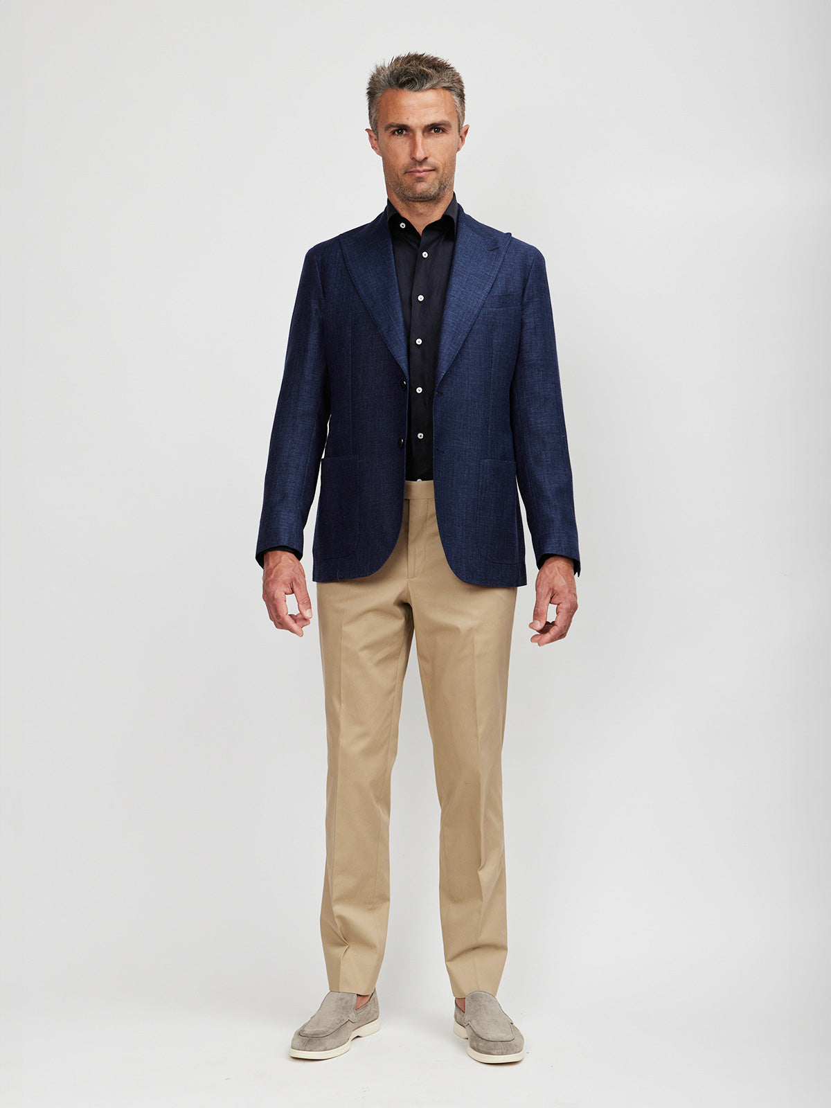 Navy Linen & Wool Blend Blazer