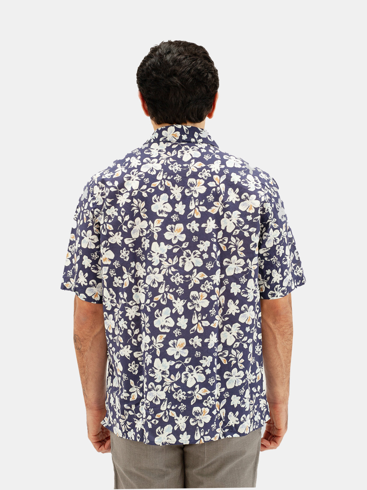 Navy Hibiscus Printed Short Sleeve Shirt