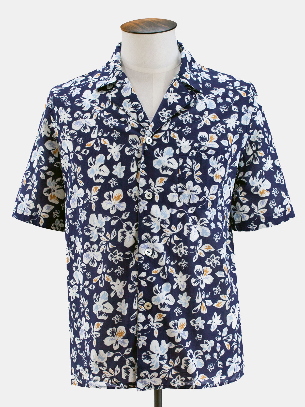 Navy Hibiscus Printed Short Sleeve Shirt