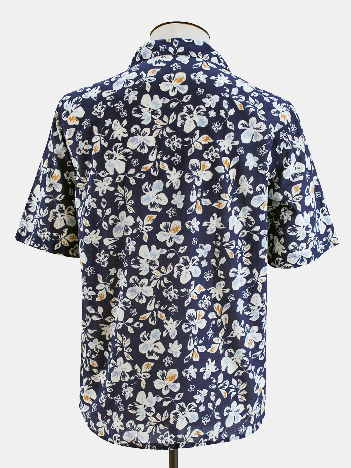 Navy Hibiscus Printed Short Sleeve Shirt