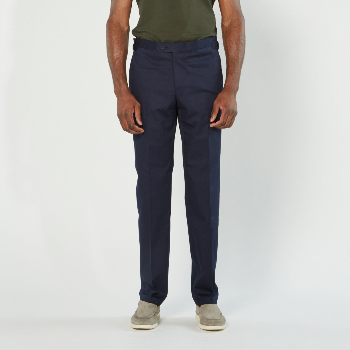 Navy Cotton Dress Trouser with Side Adjusters