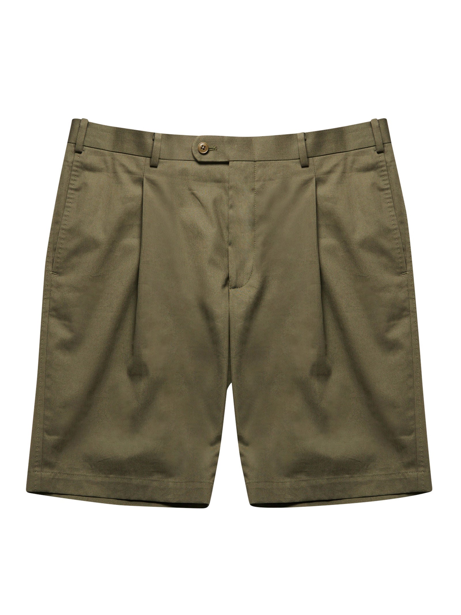 Olive Summer Pleated Cotton Shorts